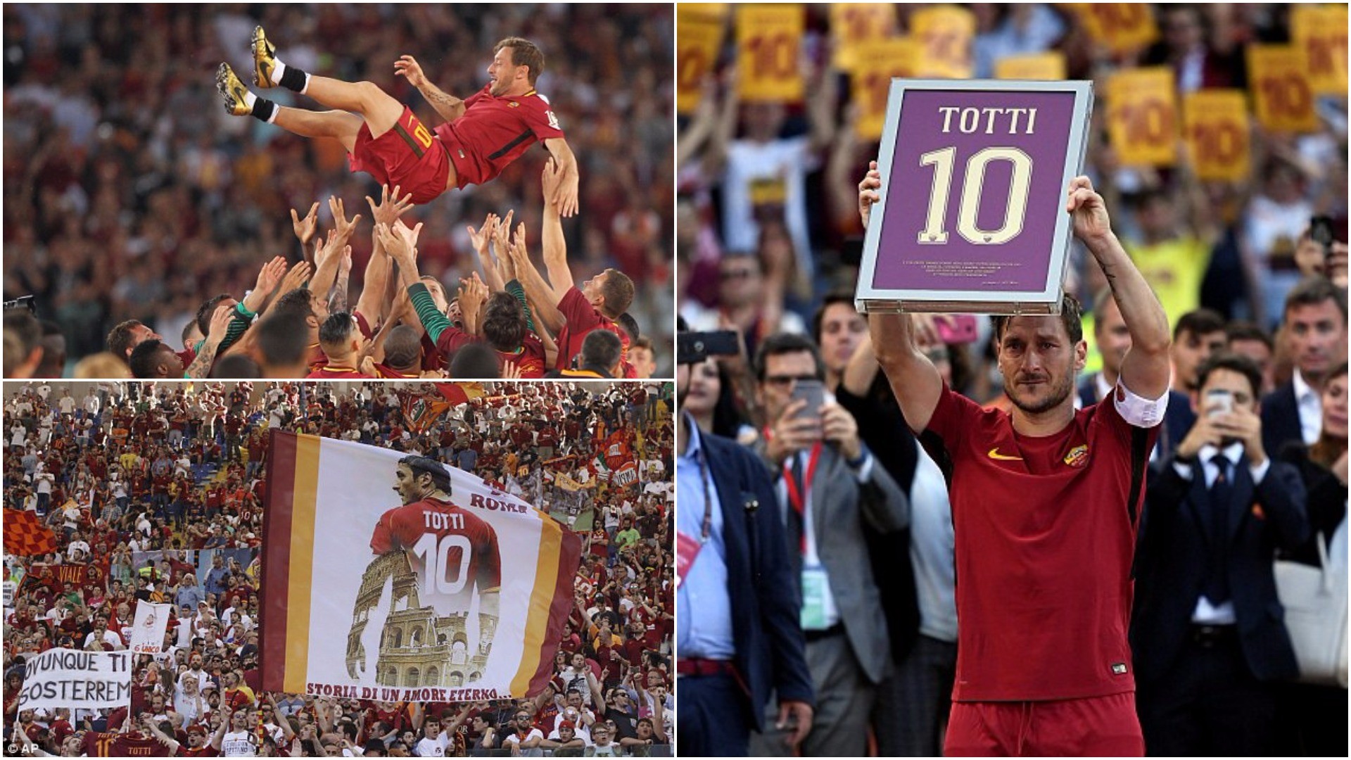 Francesco Totti, Addio al calcio, AS Roma, Numero 10, Collage, 1920x1080, sfondo per PC