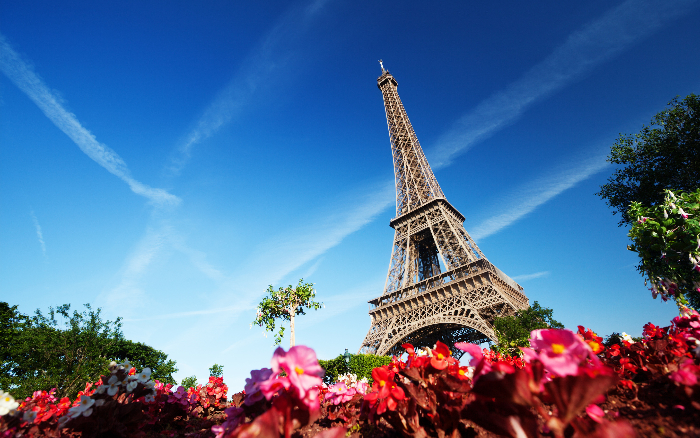 Torre Eiffel, Parigi, Fiori, Cielo azzurro, 2880x1800, wallpaper desktop
