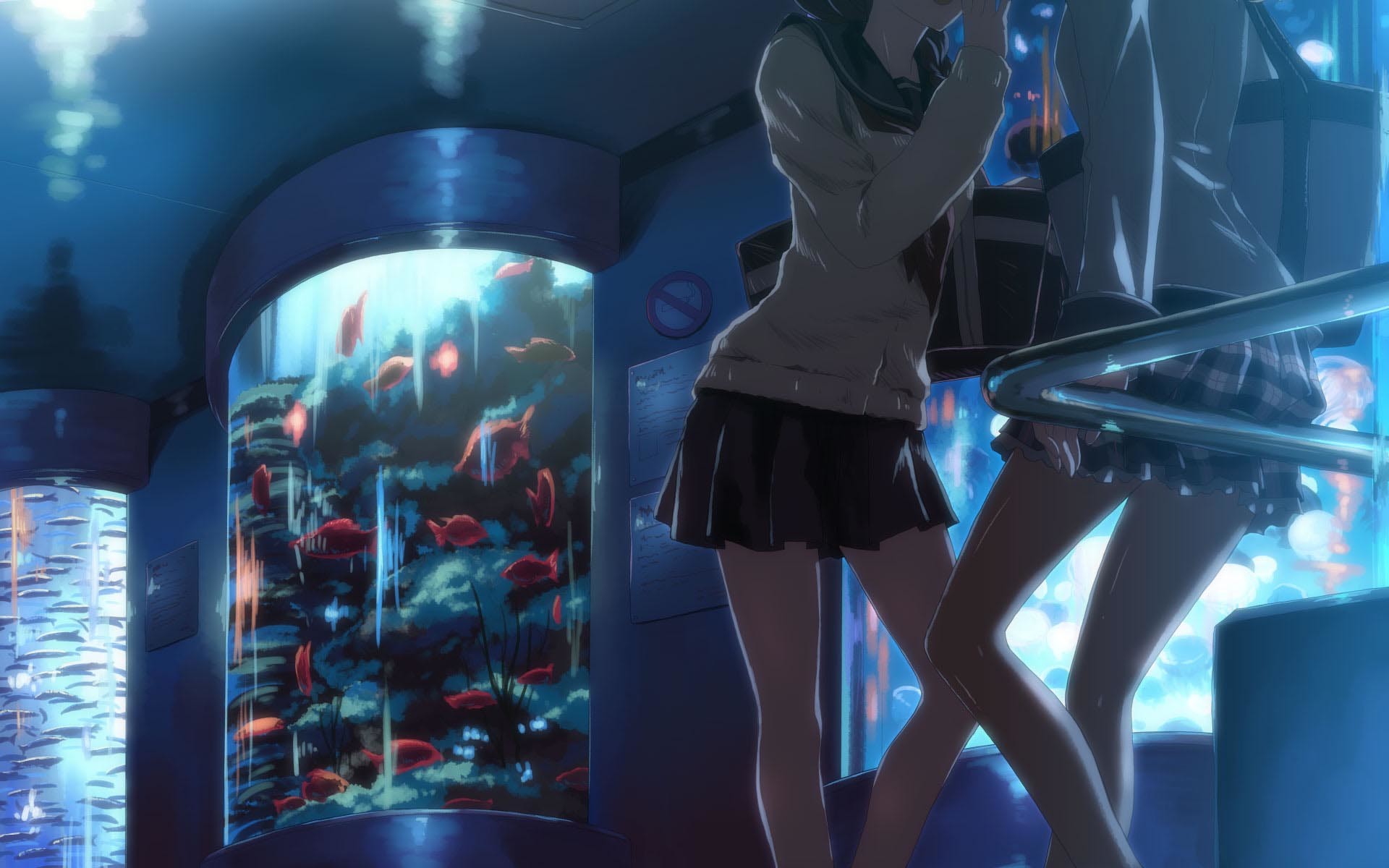Studentesse, Acquario, Pesci, Anime, 16:10 Full HD, sfondo widescreen