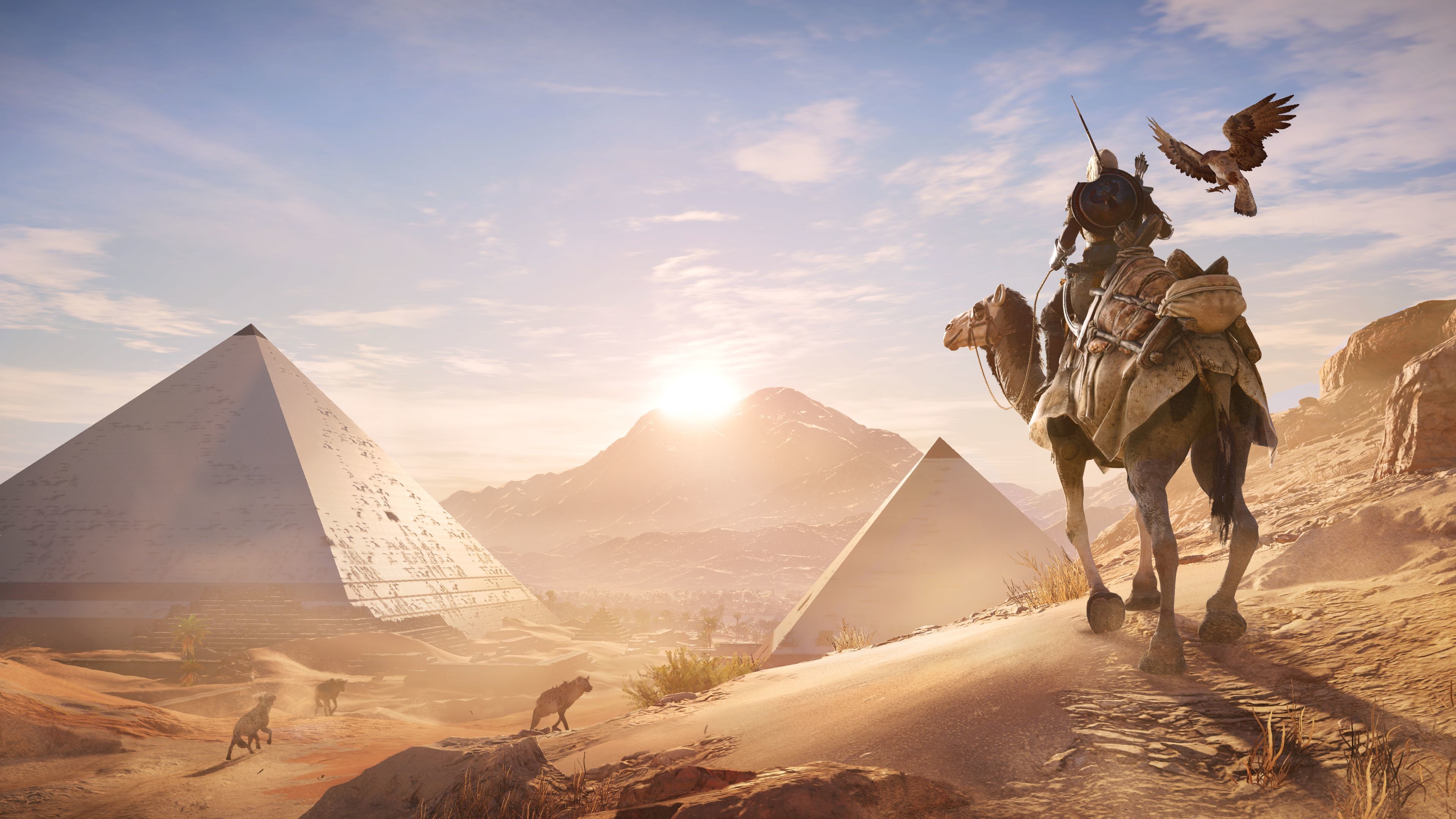Bayek, Assassin's Creed Origins, Piramidi di Giza, Cammello, Deserto, 4K Ultra HD