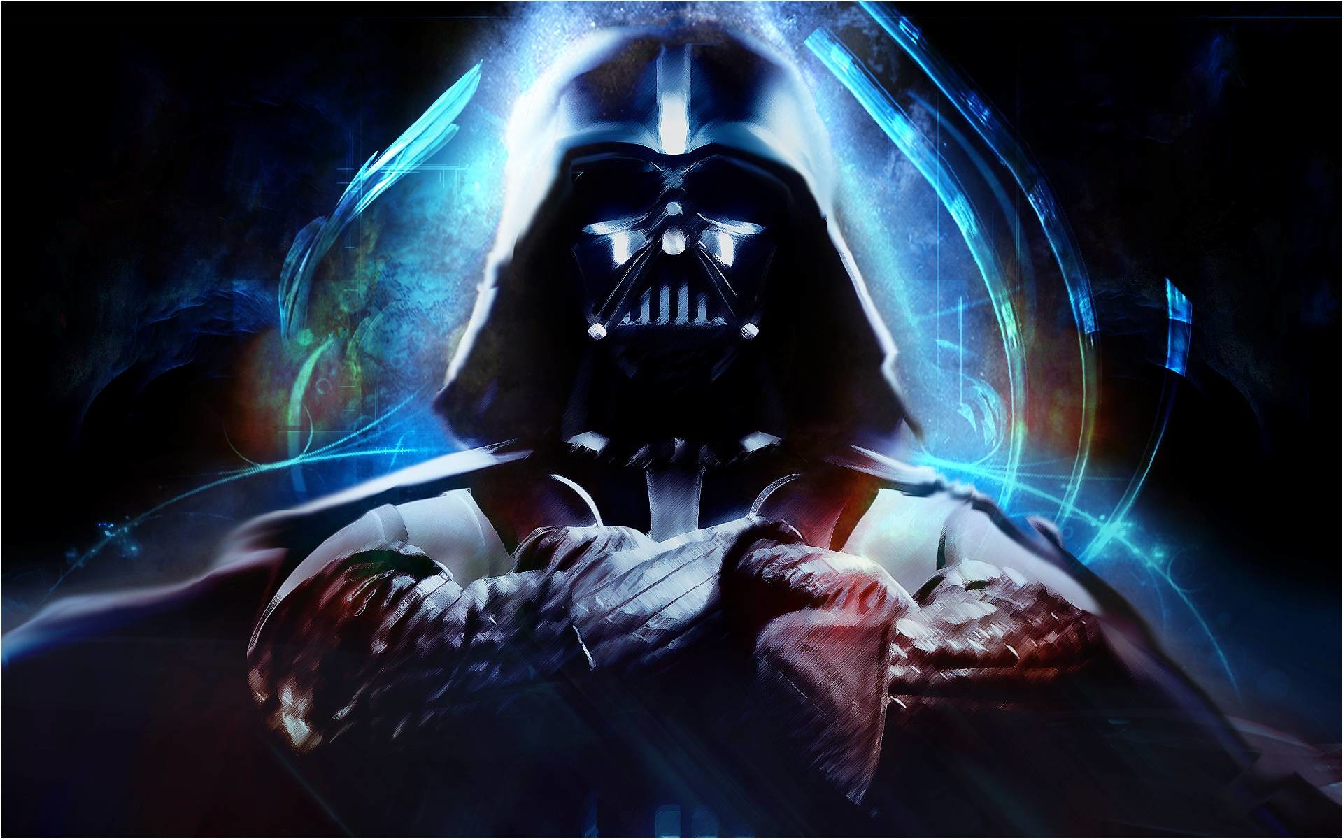 Darth Vader, Anakin Skywalker, Star Wars, Fulmini blu, Sfondo nero, wallpaper per portatile