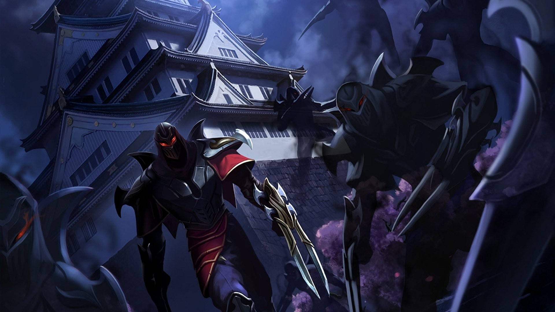 Zed, League of Legends, Notte, Tempio, 1920x1080, immagine di sfondo