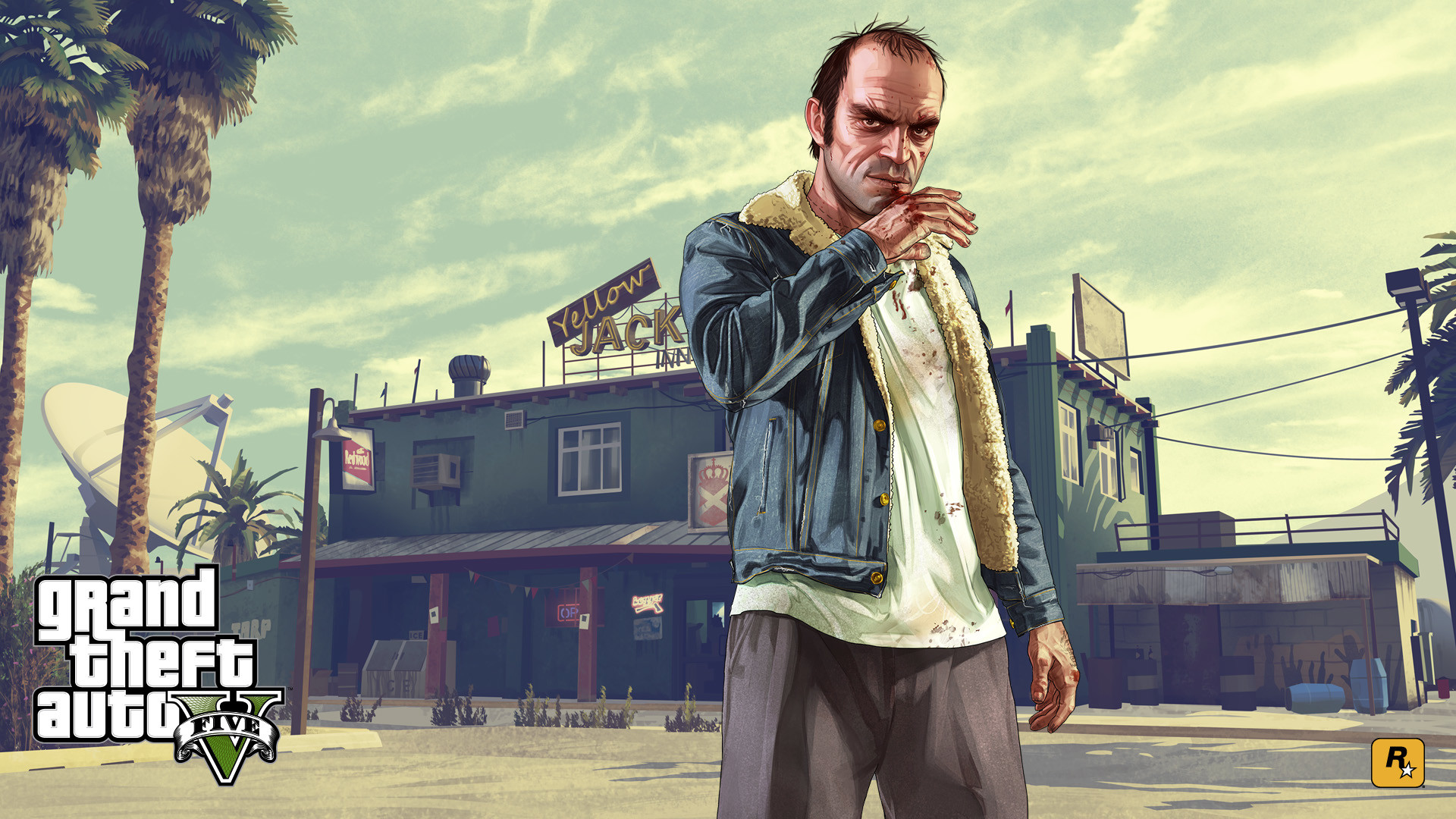 Trevor Philips, Grand Theft Auto V, Sandy Shores, Palme, Full HD, sfondo desktop