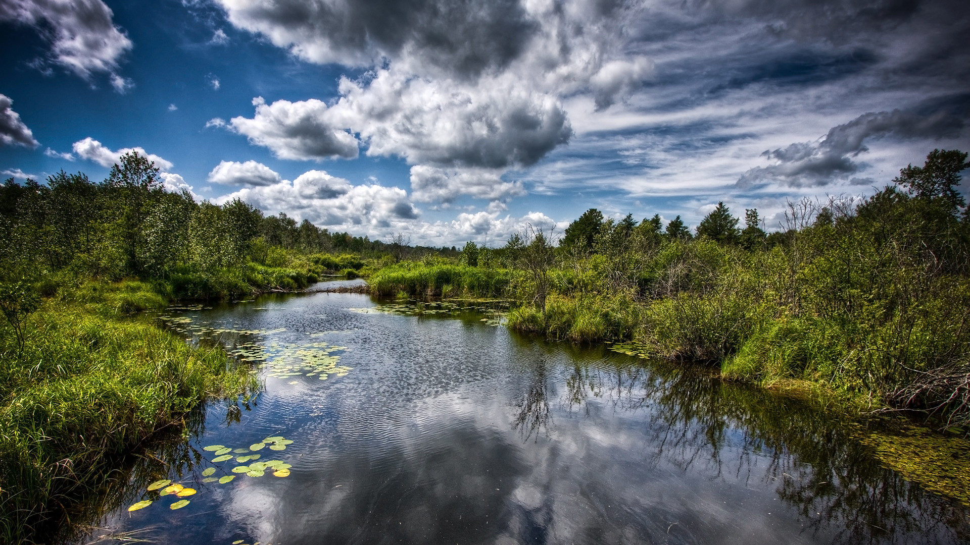 Fiume, Nuvole, HDR, Vegetazione, sfondo desktop
