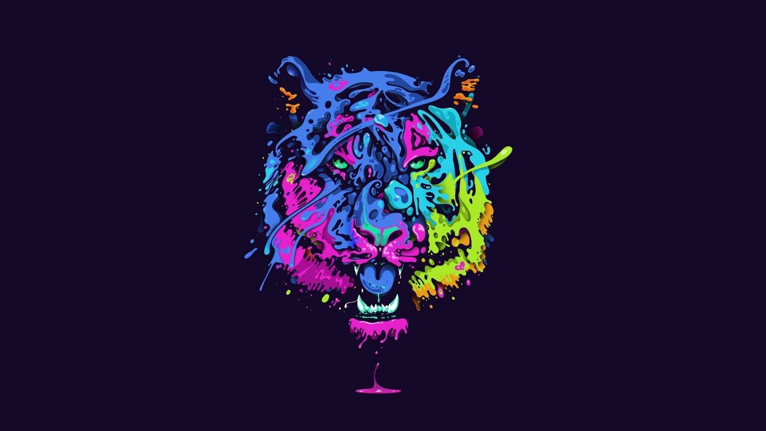 Tigre, Colori neon, Schizzi, Sfondo scuro, 2K, wallpaper per computer