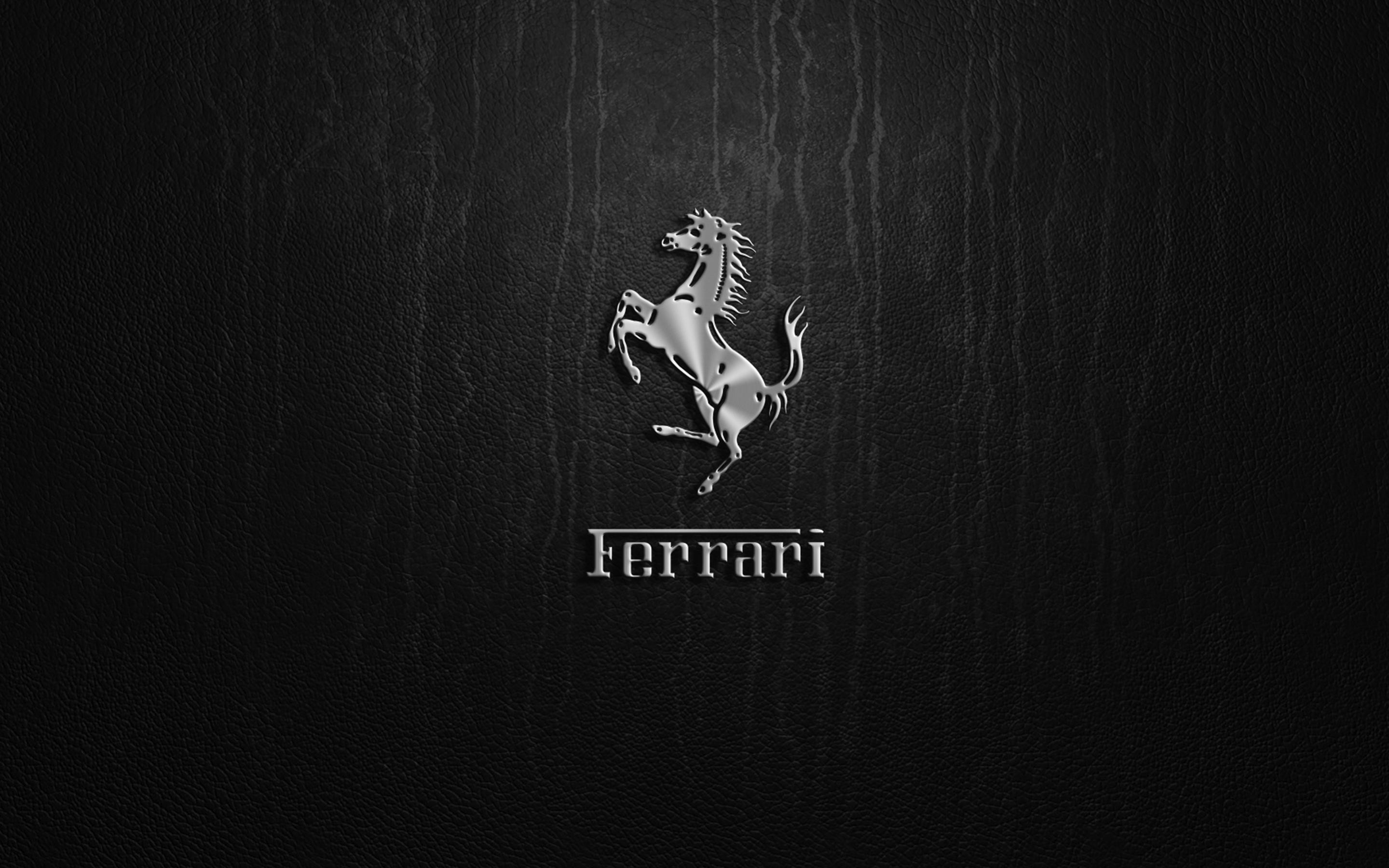 Cavallino rampante, Logo Ferrari, Pelle nera, Argento, 2880x1800, sfondo per PC