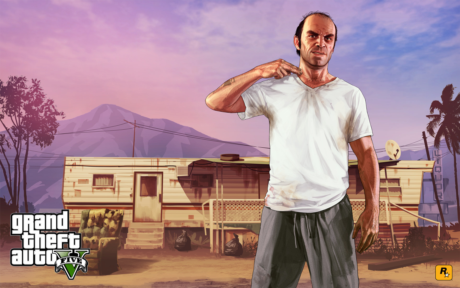 Trevor Philips, Grand Theft Auto V, Roulotte, Deserto, Illustrazione, sfondo Full HD per PC