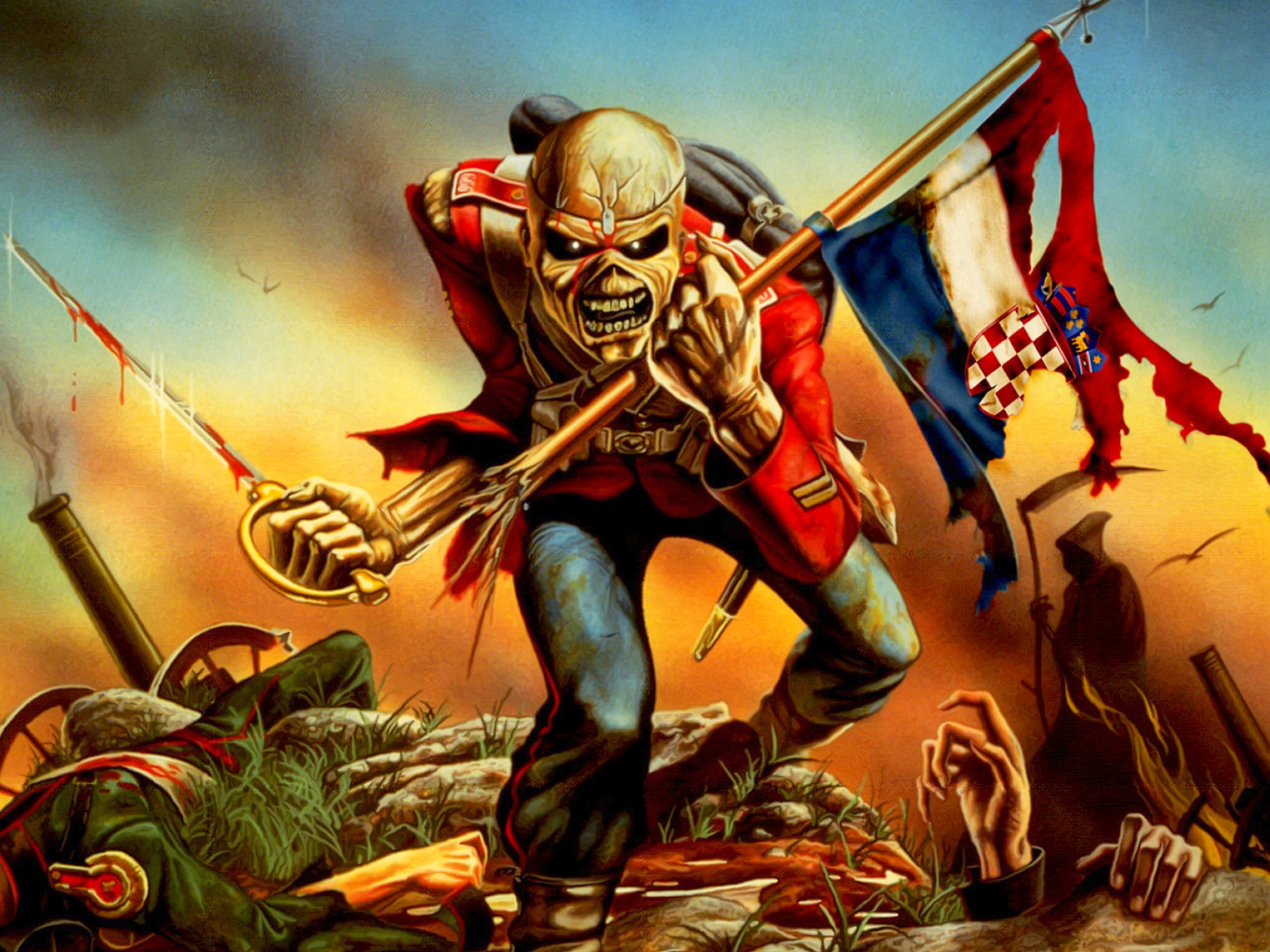 Eddie, The Trooper, Iron Maiden, Bandiera, Campo di battaglia, sfondo per iPad e tablet