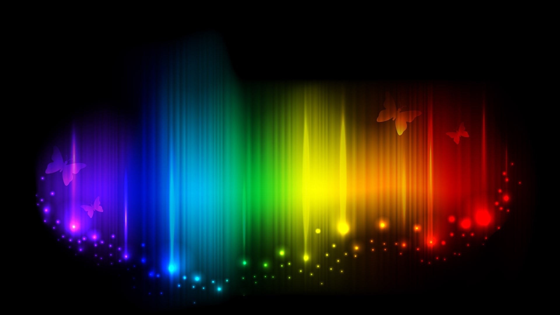 Aurora arcobaleno, Farfalle, Sfondo nero, Full HD, wallpaper per portatile