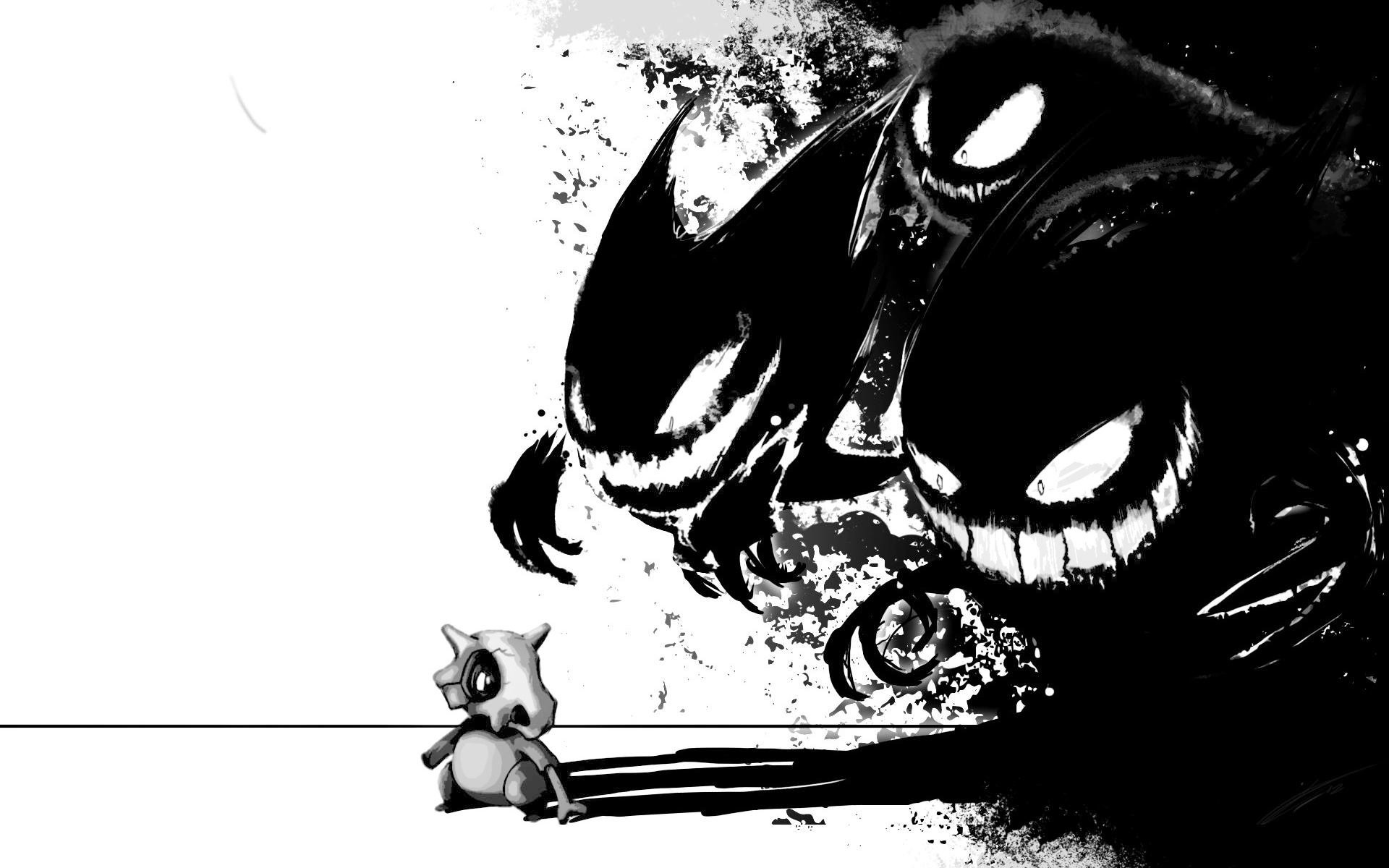 Gengar, Haunter, Gastly, Cubone, Pokémon, Bianco e nero, 1920x1200, sfondo per PC