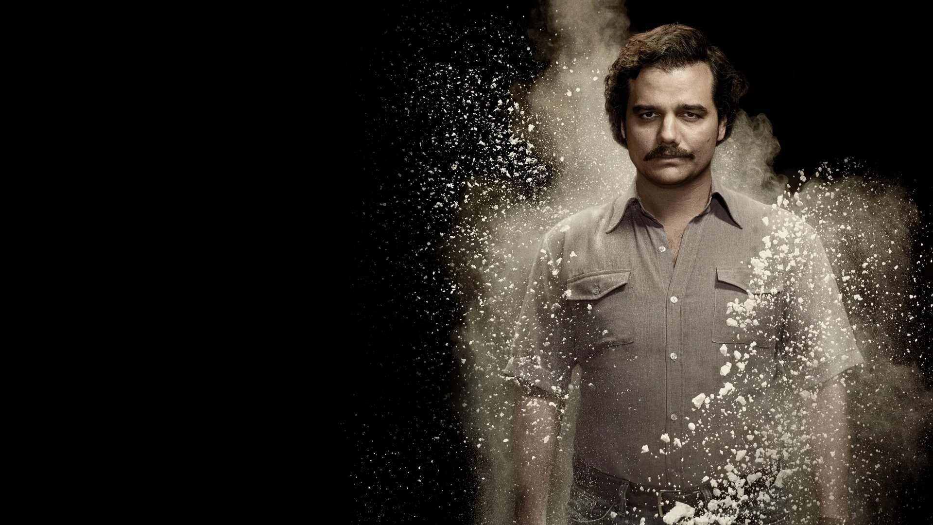 Pablo Escobar, Wagner Moura, Narcos, Polvere, Sfondo nero, Full HD, wallpaper desktop
