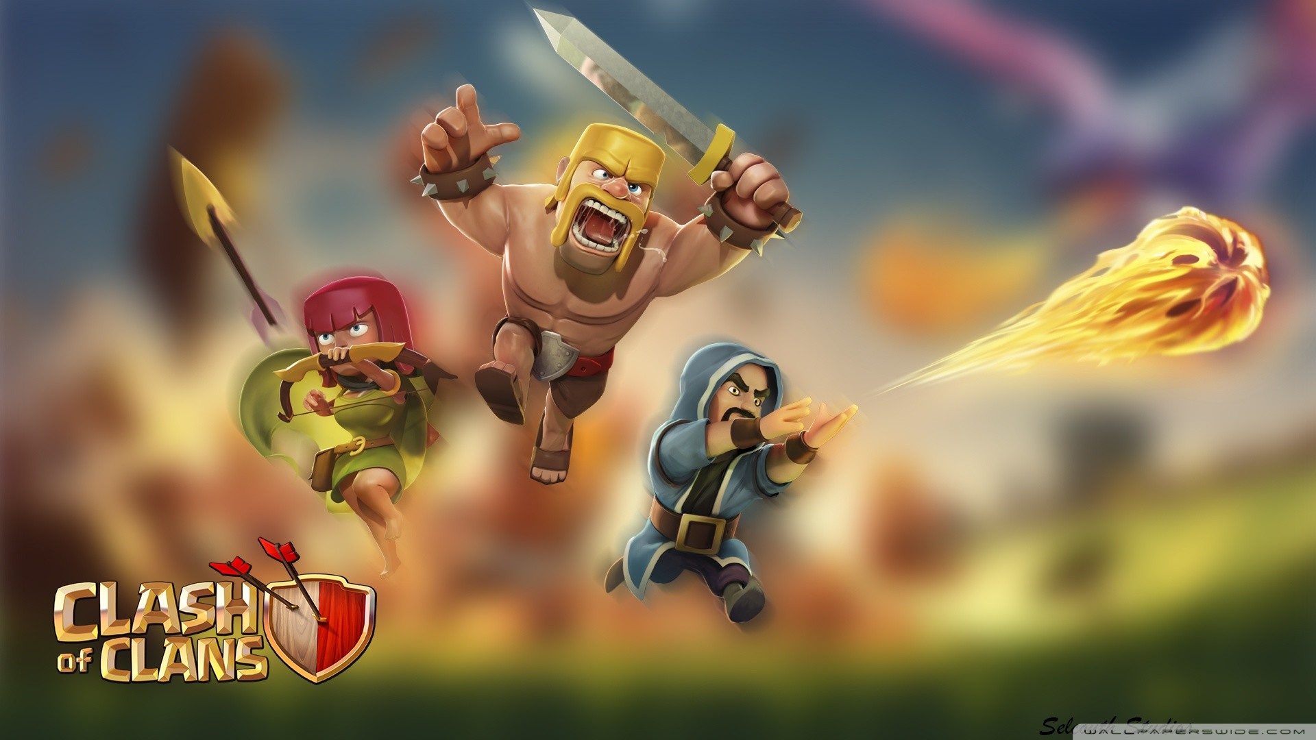 Barbaro, Arciera, Stregone, Clash of Clans, Palla di fuoco, Full HD, sfondo per portatile