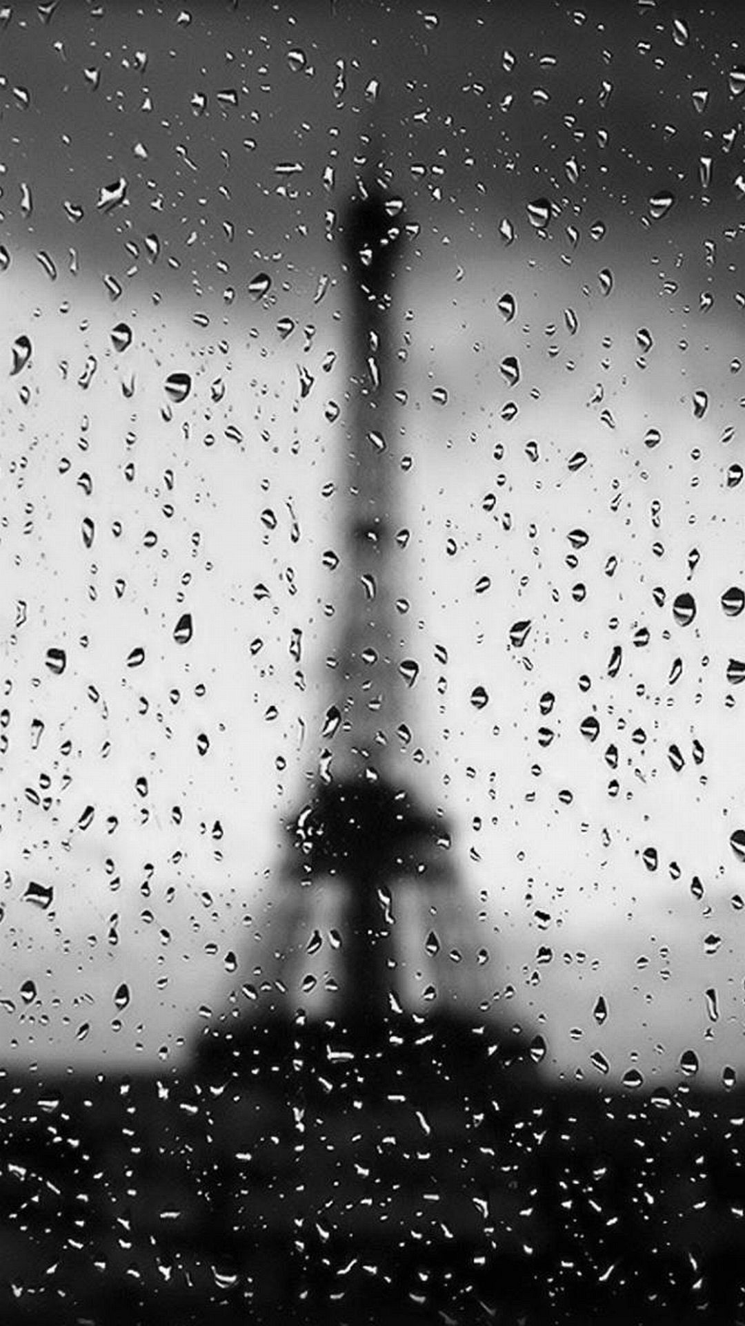 Torre Eiffel, Parigi, Gocce di pioggia, Bianco e nero, schermata di blocco dello smartphone