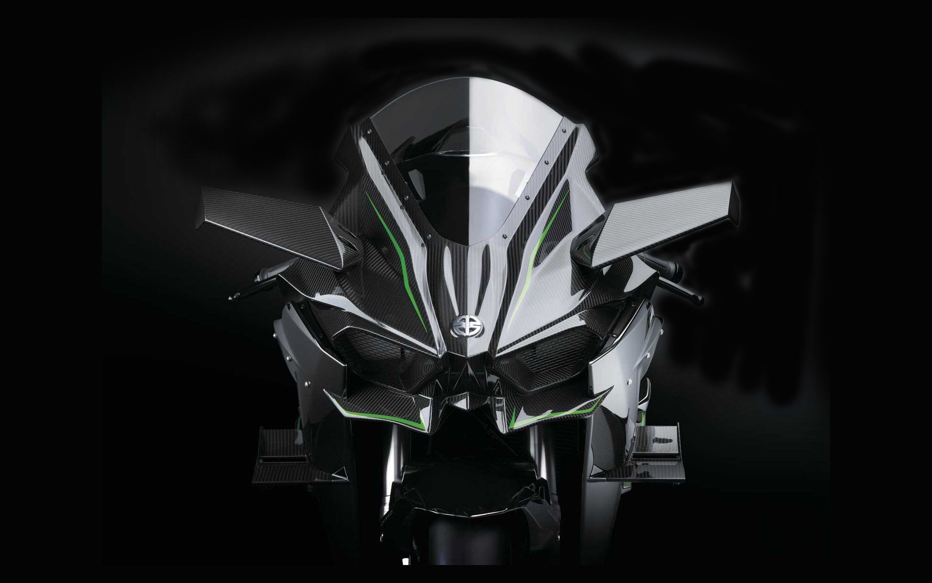 Kawasaki Ninja H2R, Moto, Carenatura in carbonio, Sfondo nero, 16:10 Full HD, wallpaper widescreen