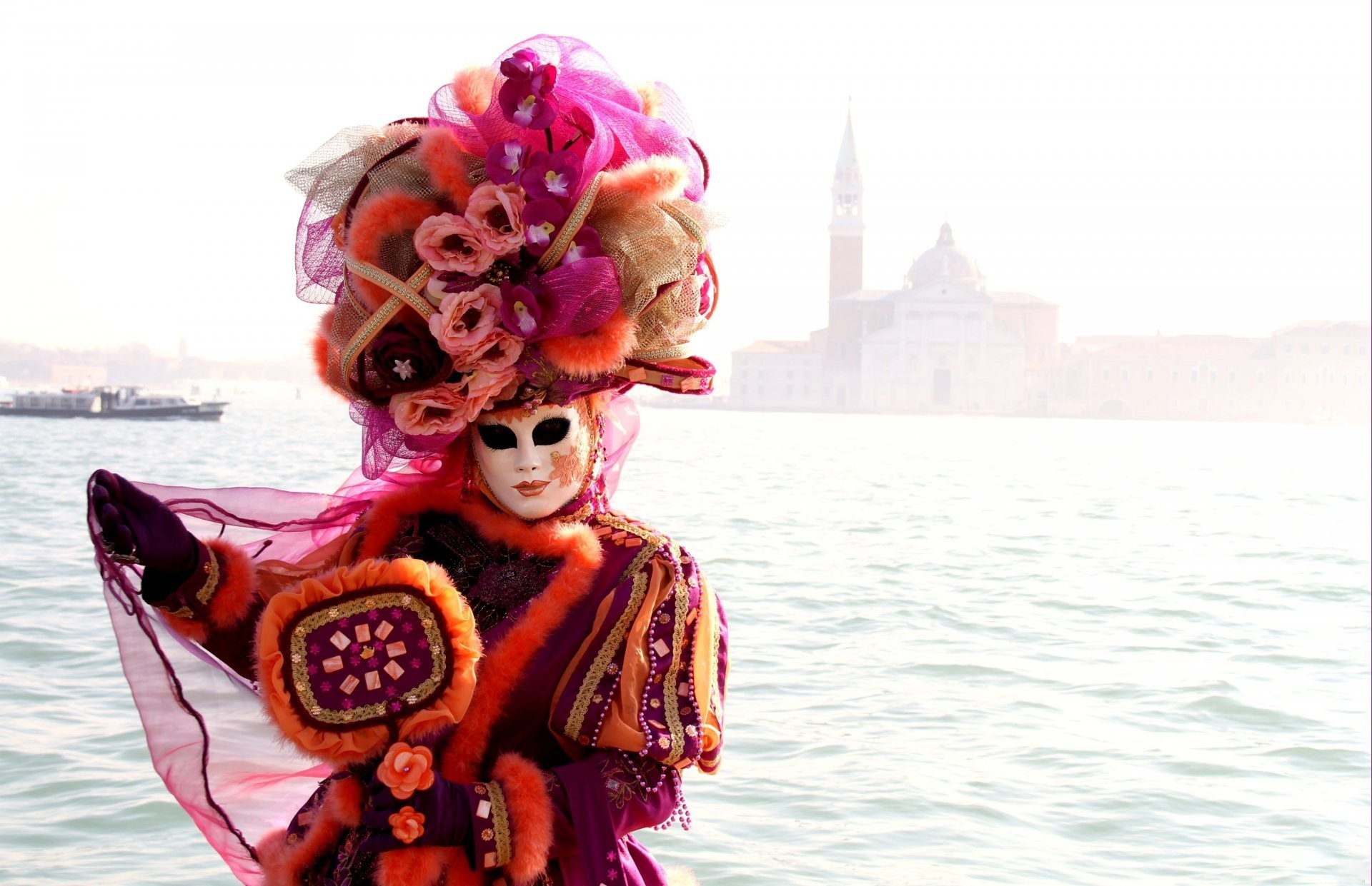 Carnevale di Venezia, Costume, Maschera, Laguna, Full HD, sfondo per PC e portatile