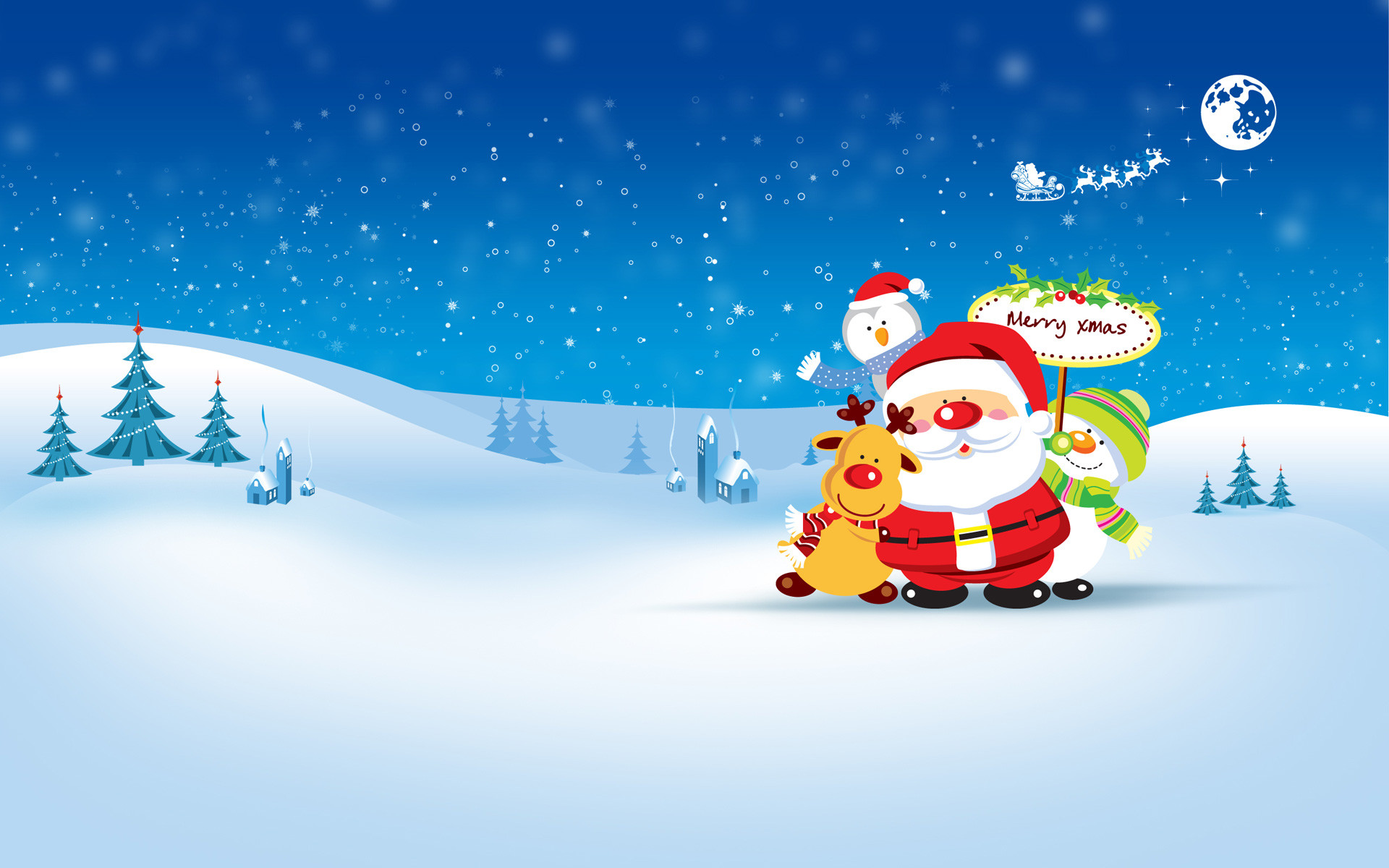 Babbo Natale, Pupazzo di neve, Renna, Paesaggio innevato, Cartone animato, sfondo MacBook Air