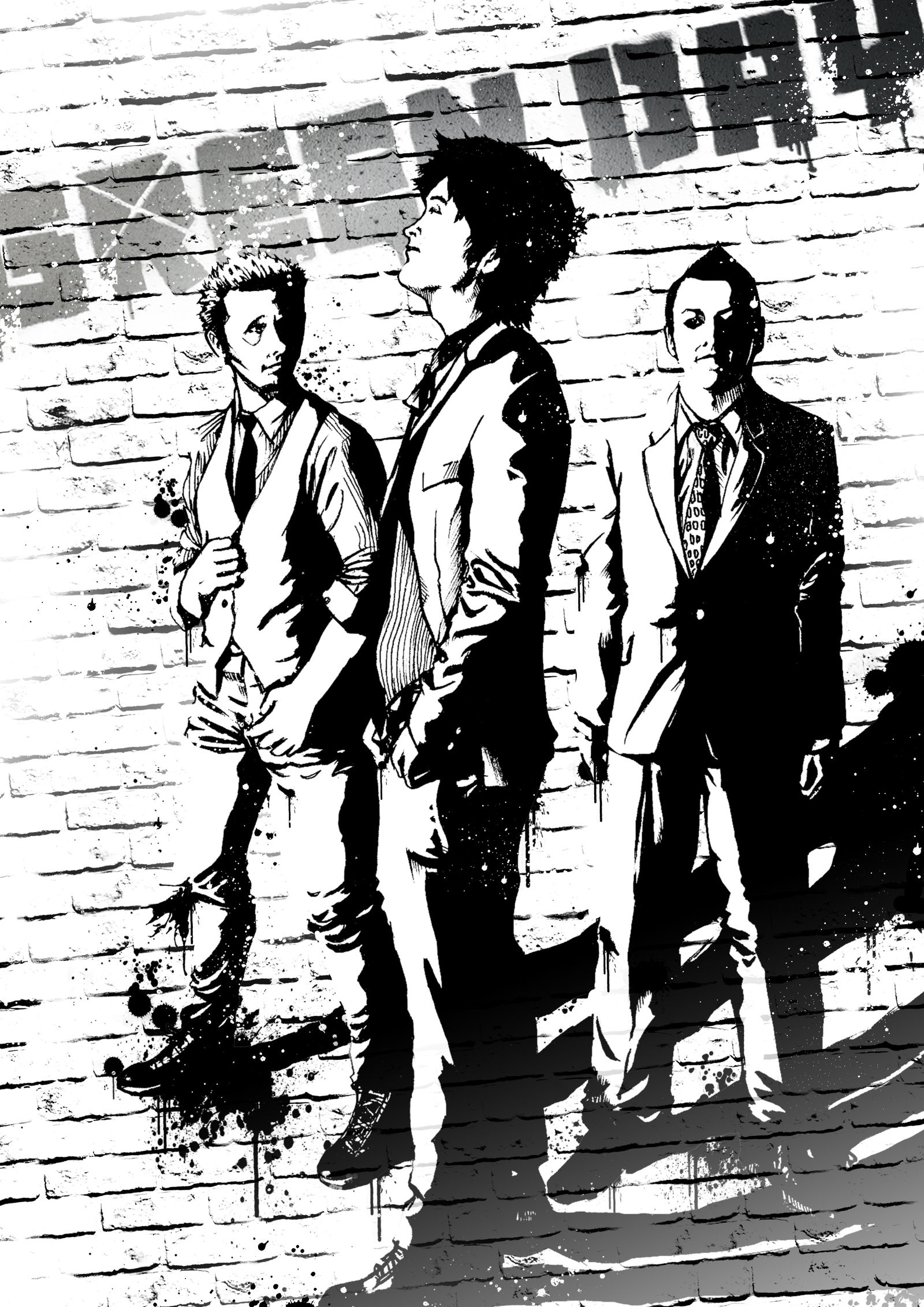 Green Day, Billie Joe Armstrong, Mike Dirnt, Tré Cool, Bianco e nero, wallpaper per iPad