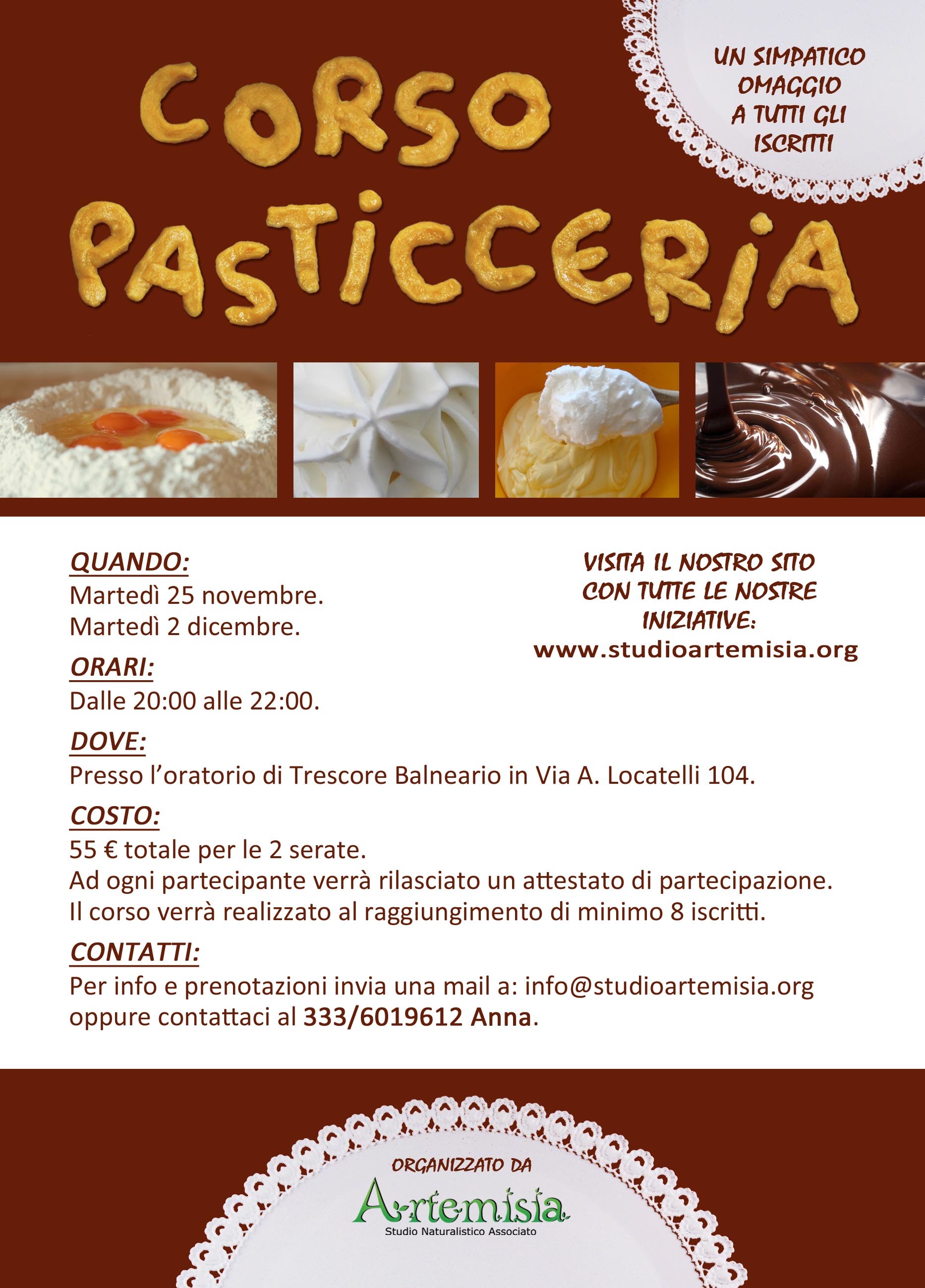 Volantino, Corso di pasticceria, Dolci, Sfondo marrone, Testo, QHD+, schermata di blocco iPad