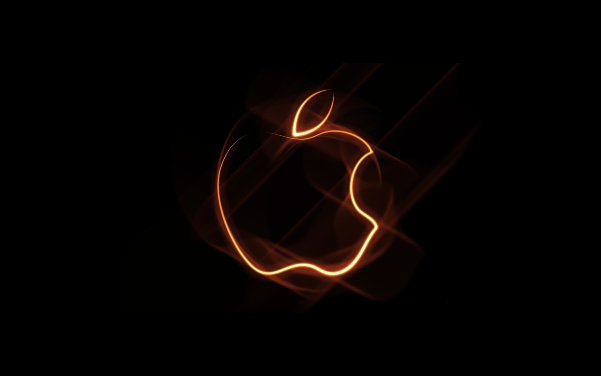 Logo Apple, Light painting, Arancione, Sfondo nero, Full HD, wallpaper Mac