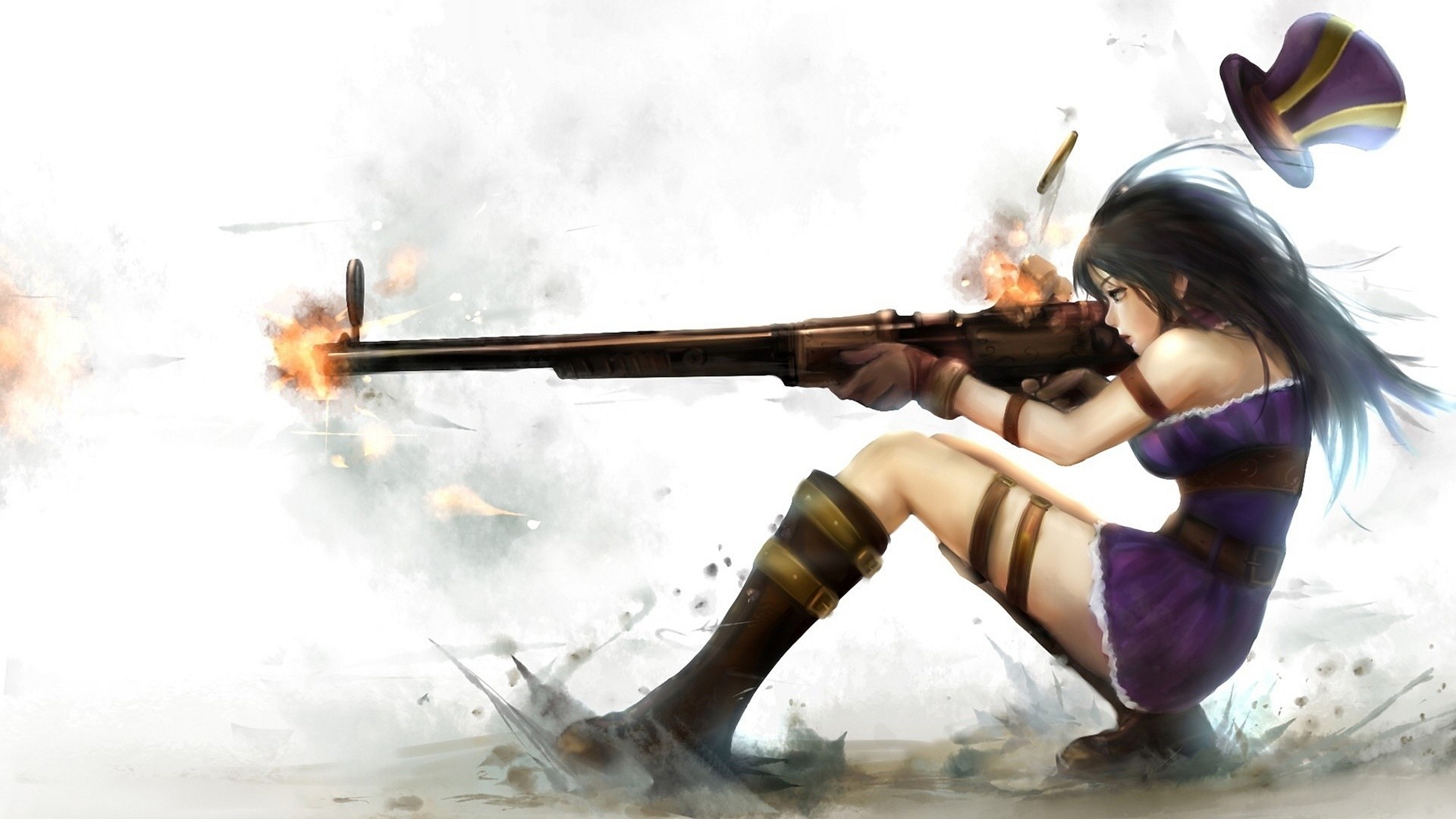 Caitlyn, League of Legends, Fucile, Sfondo bianco, Full HD, wallpaper per PC
