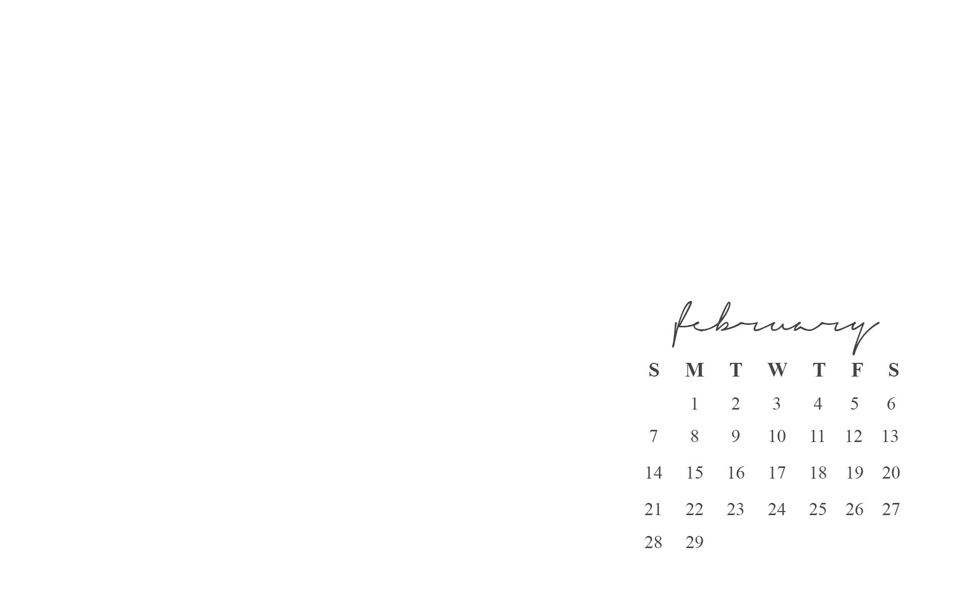 Calendario febbraio, Sfondo bianco, Minimalista, 16:10 Full HD, wallpaper widescreen
