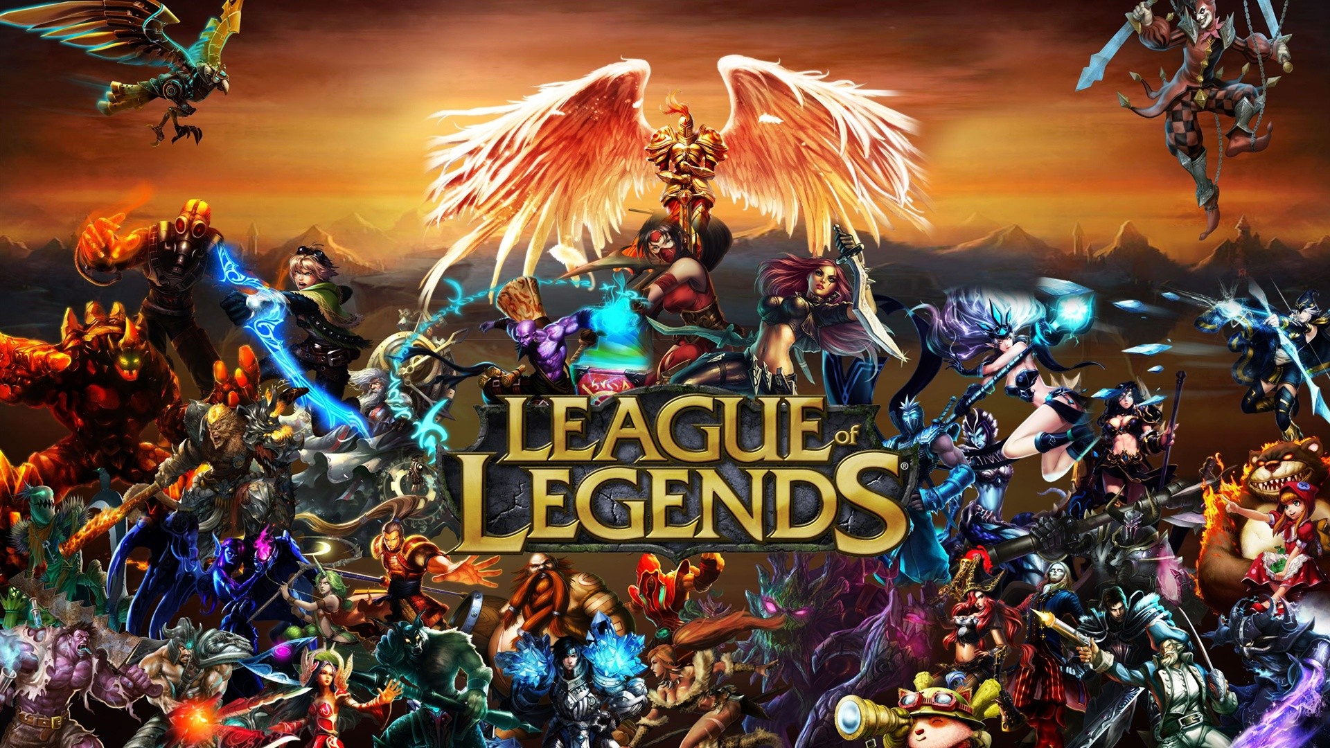 League of Legends, Logo, Campioni, Kayle, Collage, Full HD, sfondo per PC e portatile