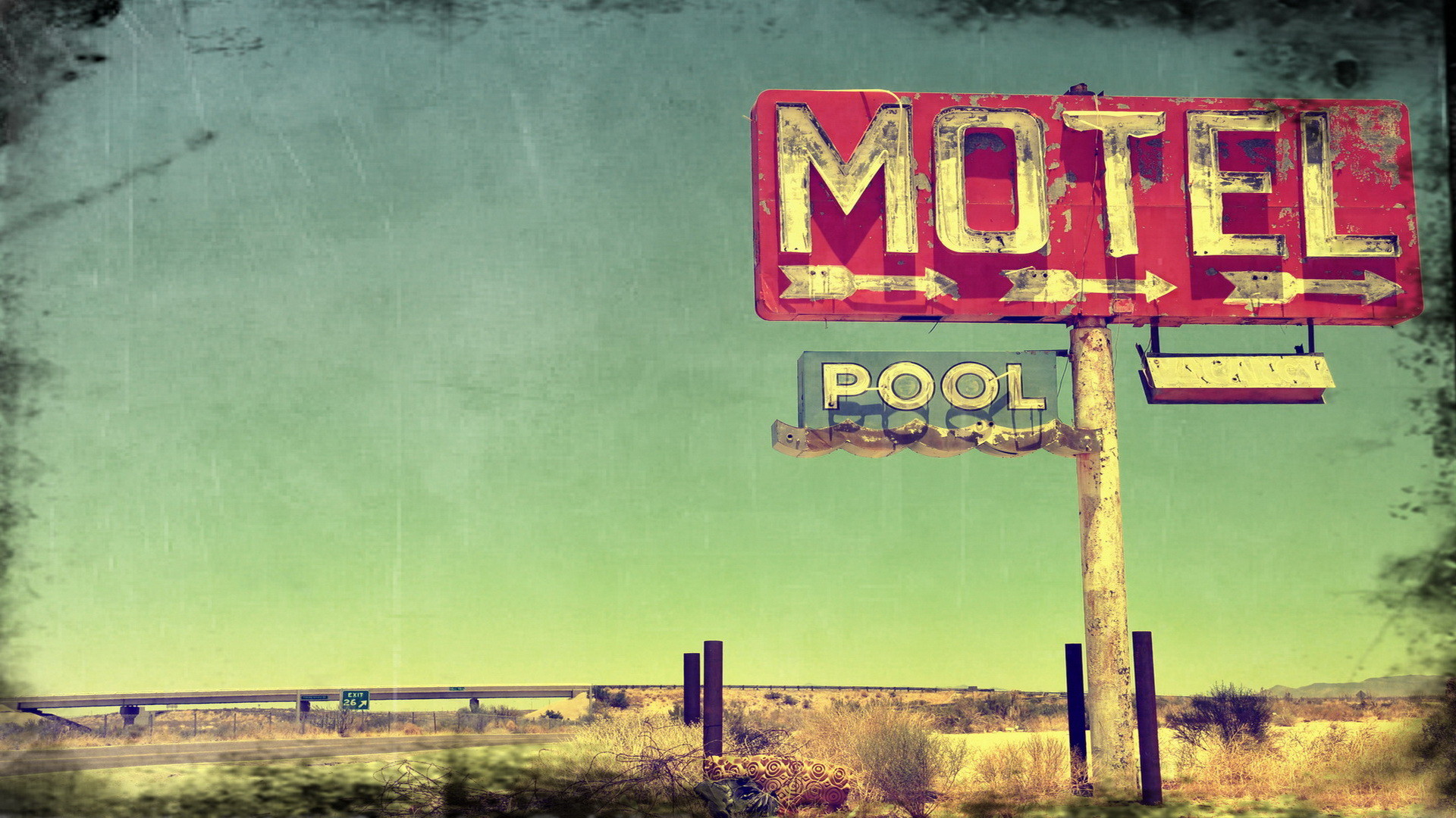 Insegna motel, Pool, Route 66, Grunge, Americana, Full HD, sfondo Windows 11