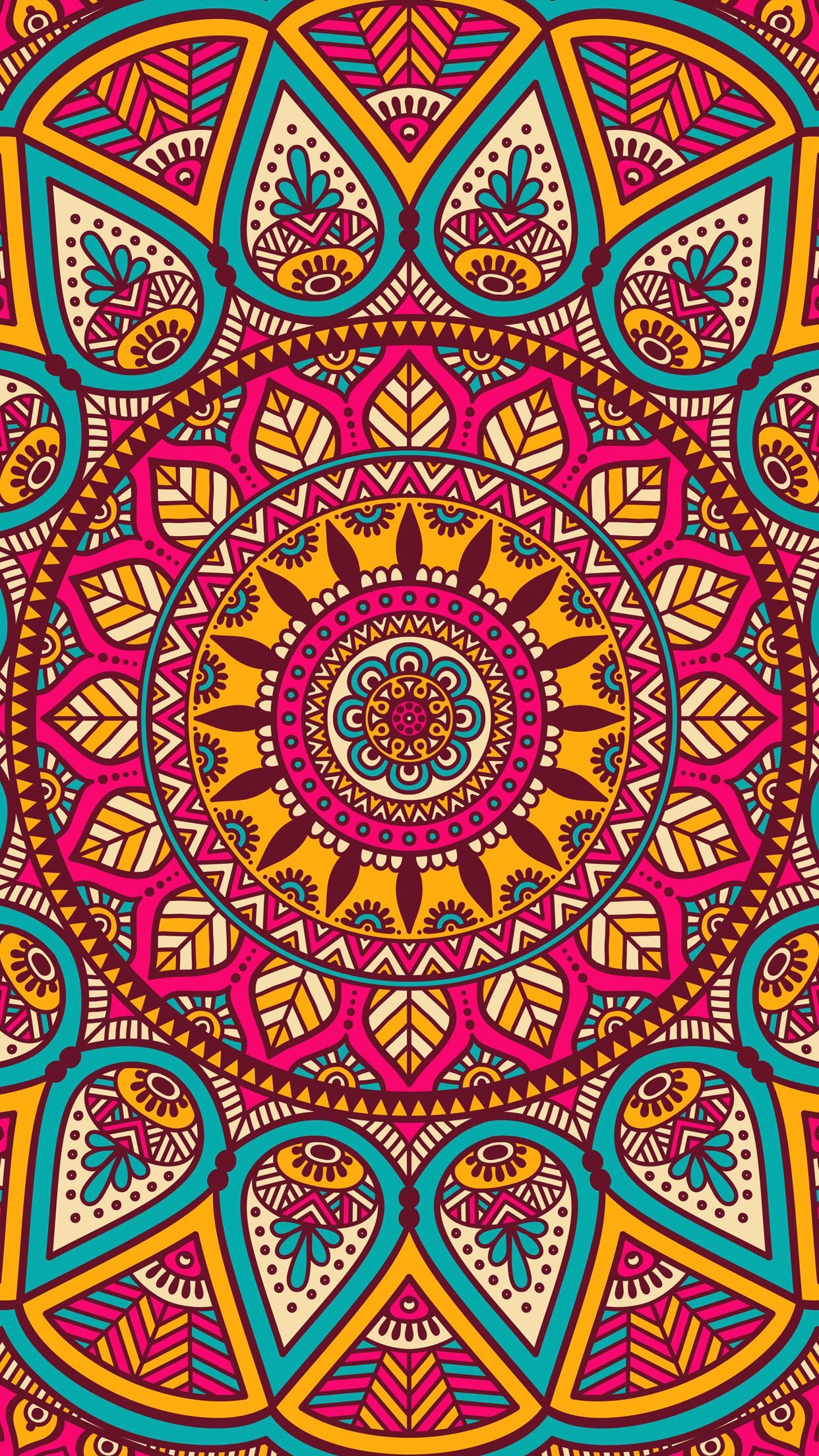Mandala, Motivo indiano, Colori vivaci, Verticale, 1242x2208, schermata di blocco iPhone