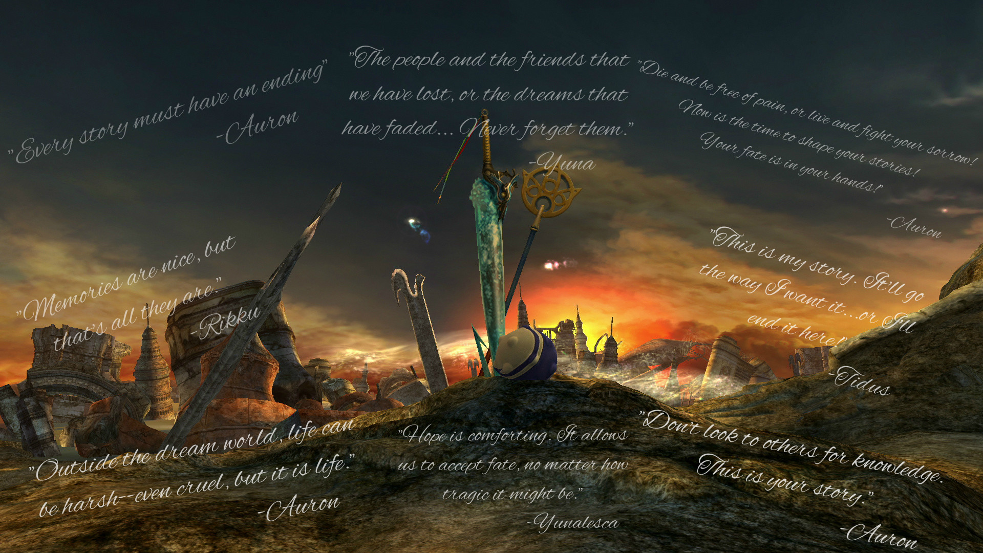 Final Fantasy X, Citazioni, Auron, Tramonto, 16:9 Full HD, sfondo widescreen