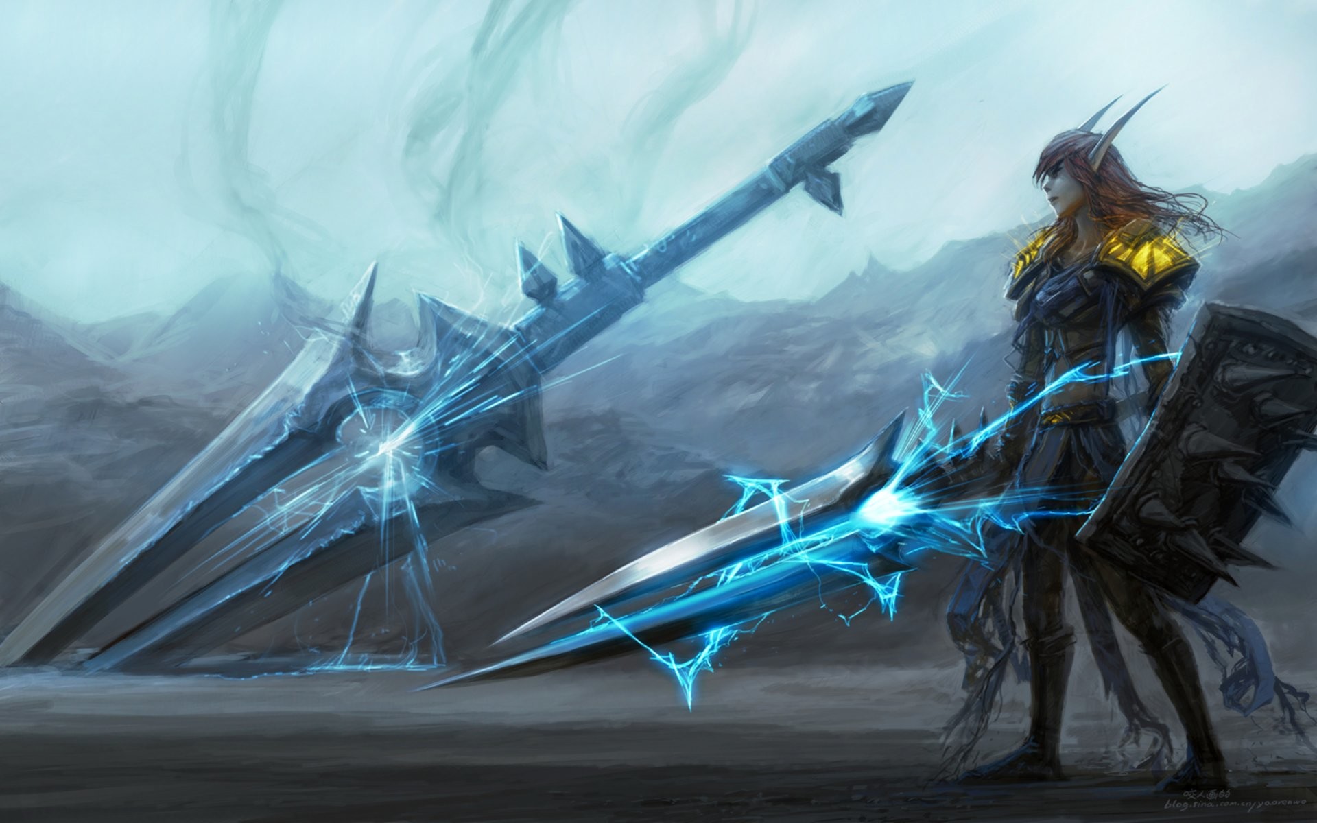 World of Warcraft, Cavaliere della morte, Spade runiche, Ghiaccio, Blu, sfondo Full HD per portatile