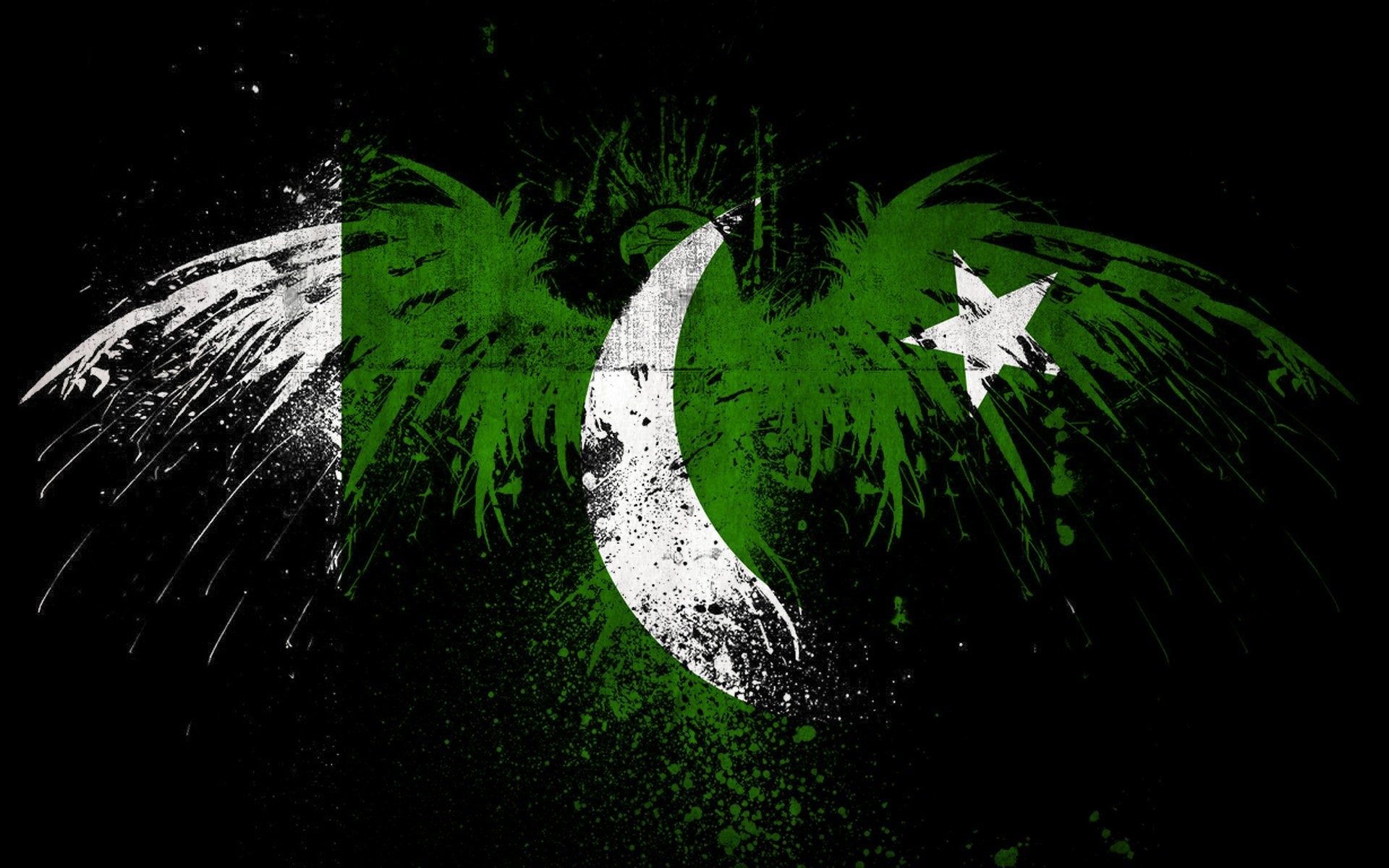 Bandiera del Pakistan, Pakistan, Mezzaluna e stella, Ali, Sfondo nero, wallpaper Windows 11