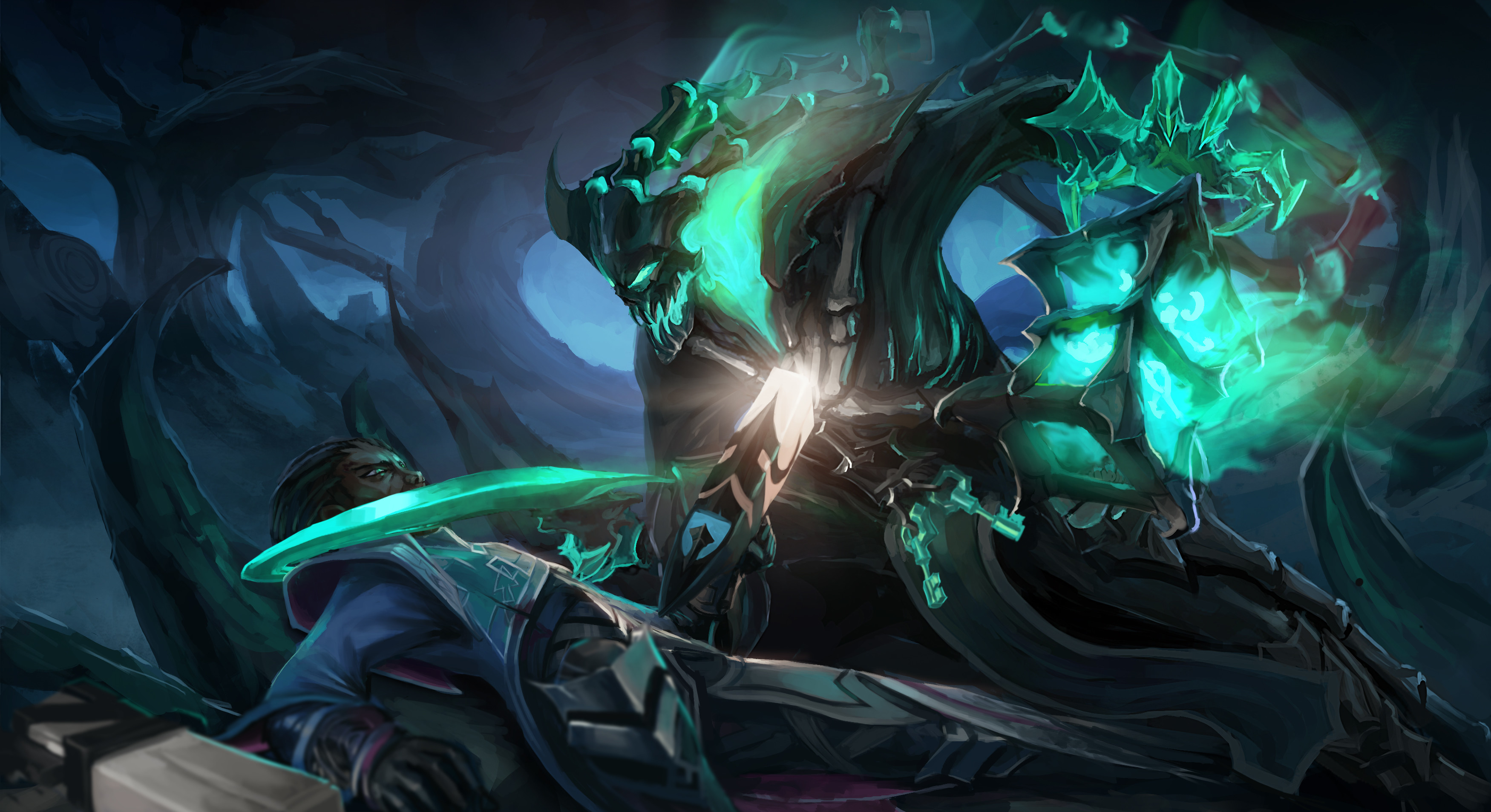Thresh, League of Legends, Verde, Notte, 2K, wallpaper per portatile