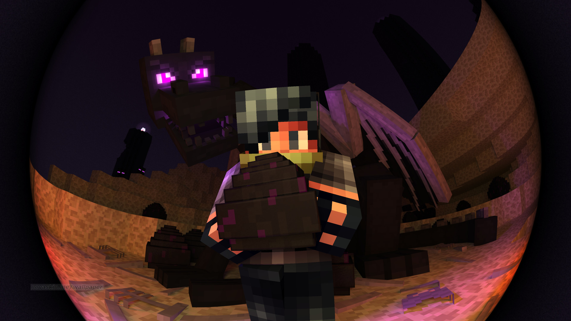 Minecraft, Ender Dragon, Novaskin, Fish-eye, 1920x1080, sfondo per PC