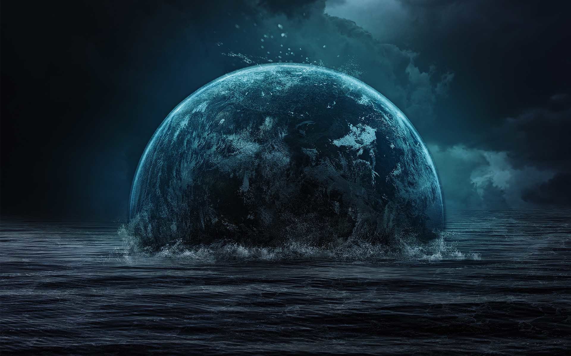 Pianeta, Oceano, Arte digitale, Spazio, Notte, 1920x1200, wallpaper desktop