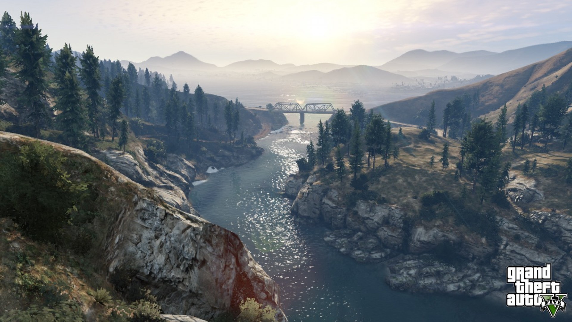 Grand Theft Auto V, Fiume, Foresta, Ponte, Paesaggio, 1920x1080, sfondo per PC