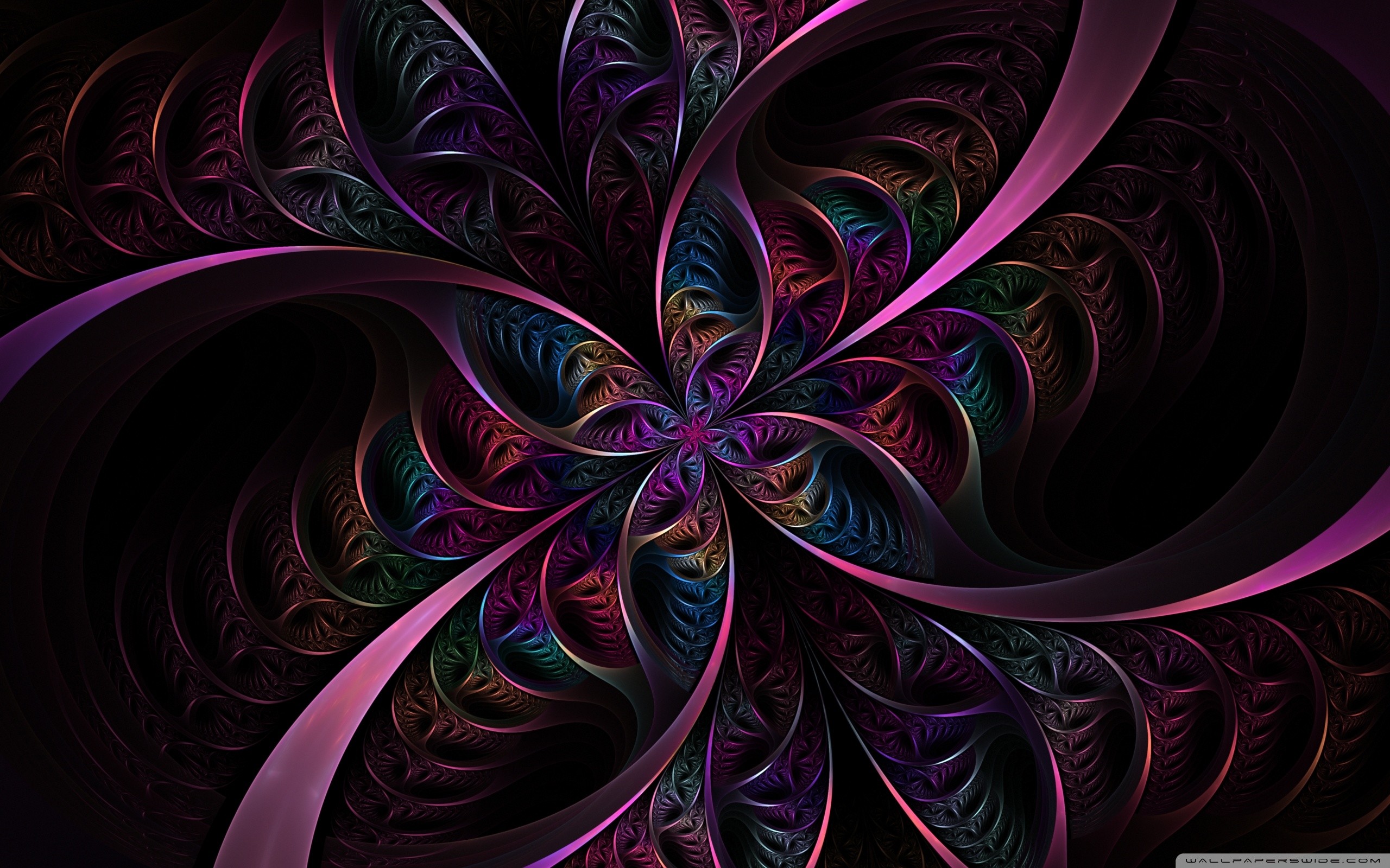 Frattale, Simmetria, Viola, Sfondo nero, 2560x1600, wallpaper desktop