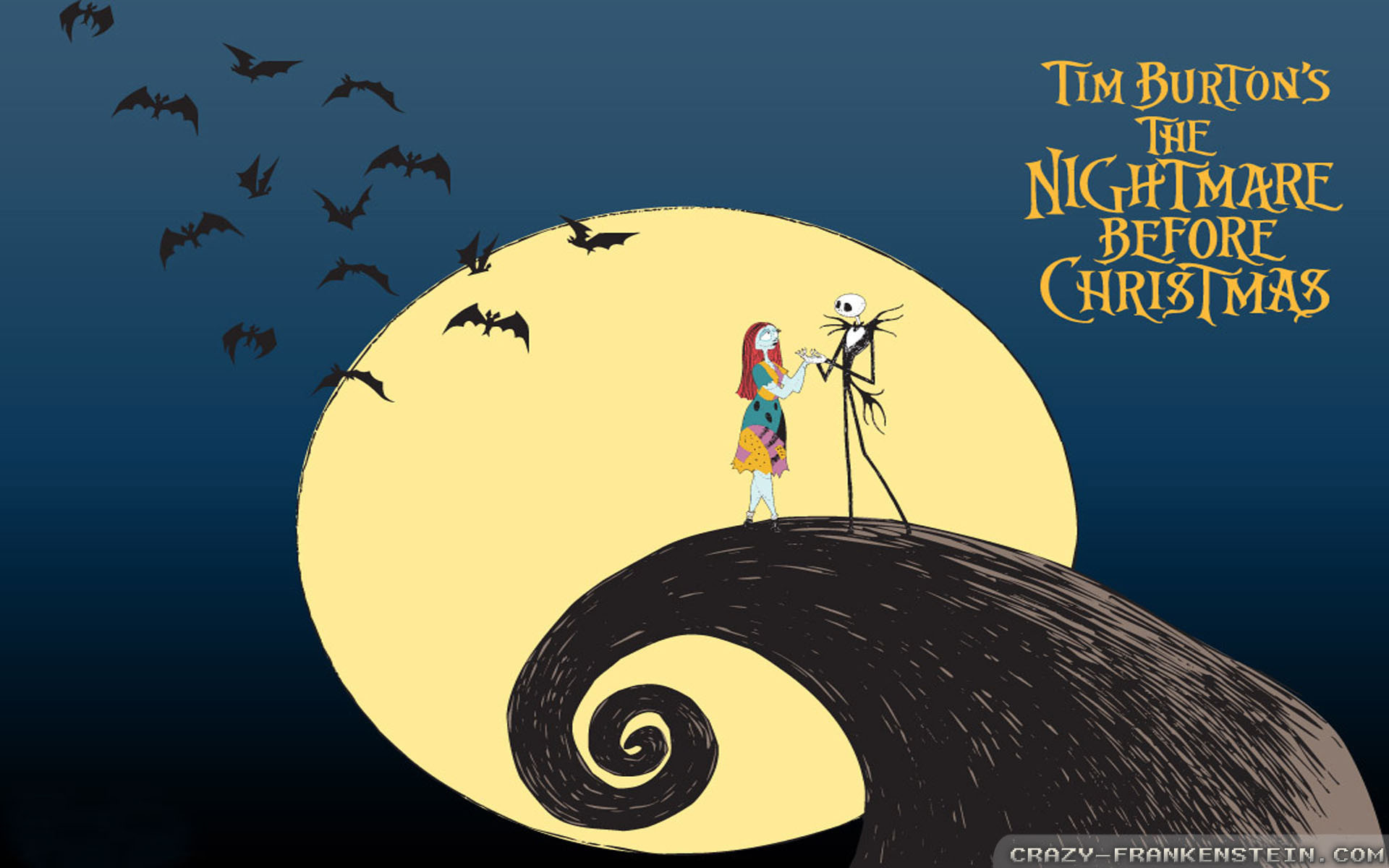 Jack Skellington, Sally, Nightmare Before Christmas, Tim Burton, Spiral Hill, Pipistrelli, sfondo Full HD