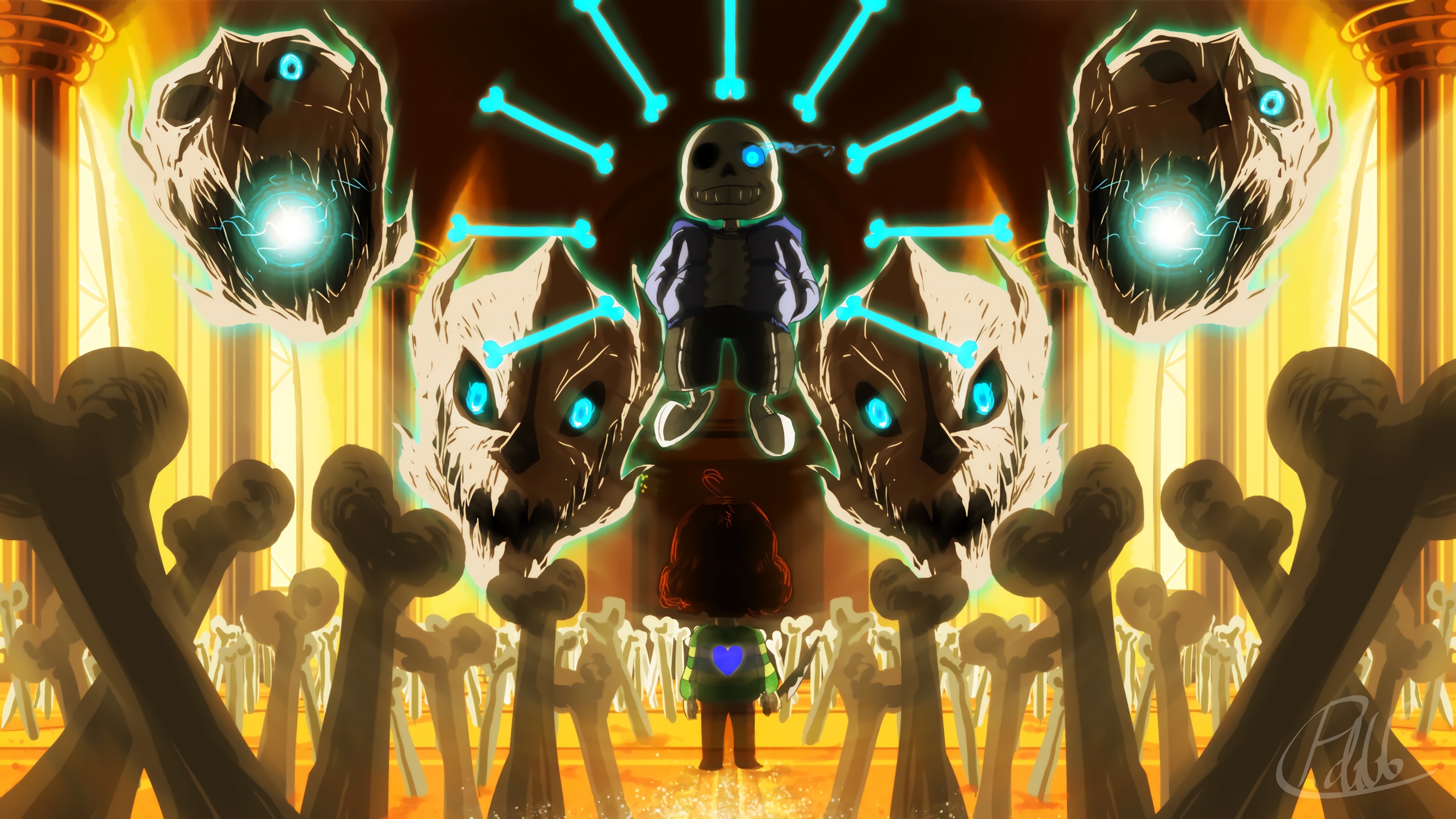 Sans, Undertale, Gaster Blaster, Ossa, Sala del Giudizio, 2K, wallpaper per PC