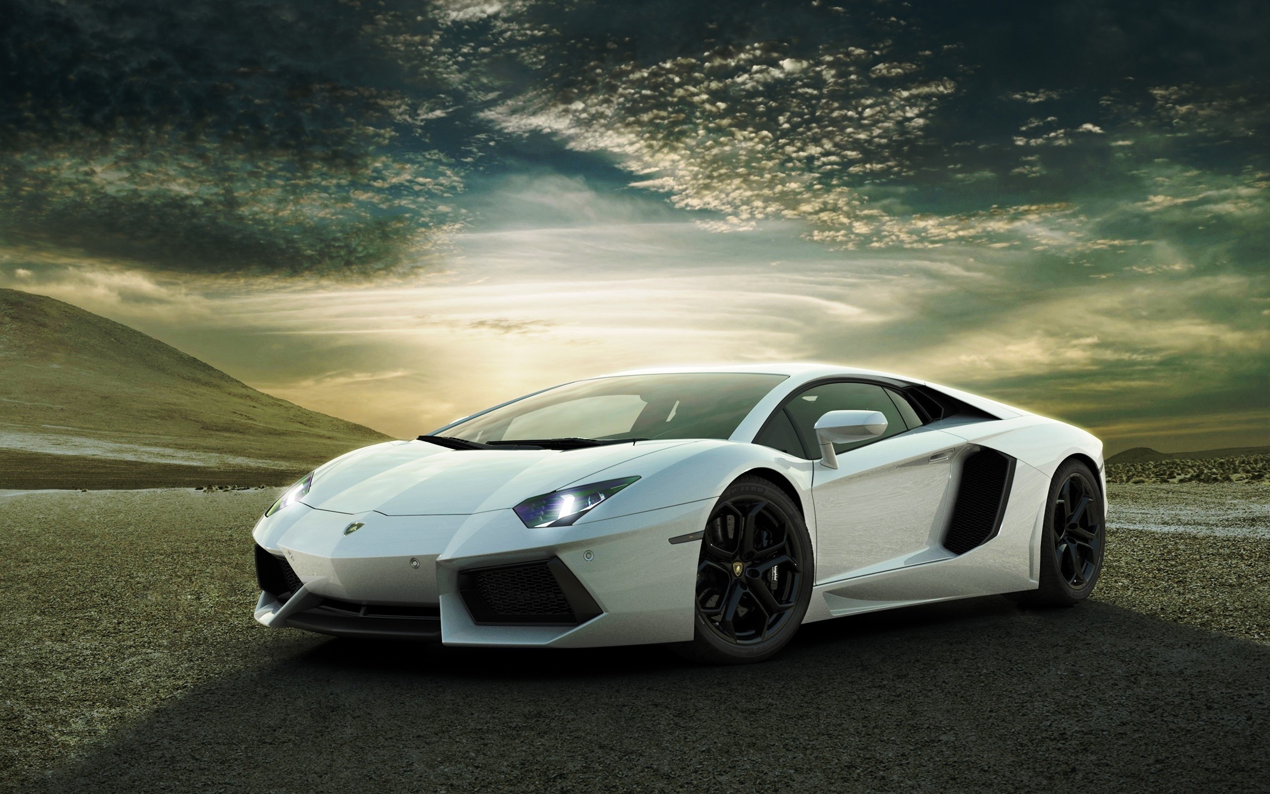 Lamborghini Aventador LP700-4, Bianco, Cielo drammatico, Supercar, sfondo per portatile