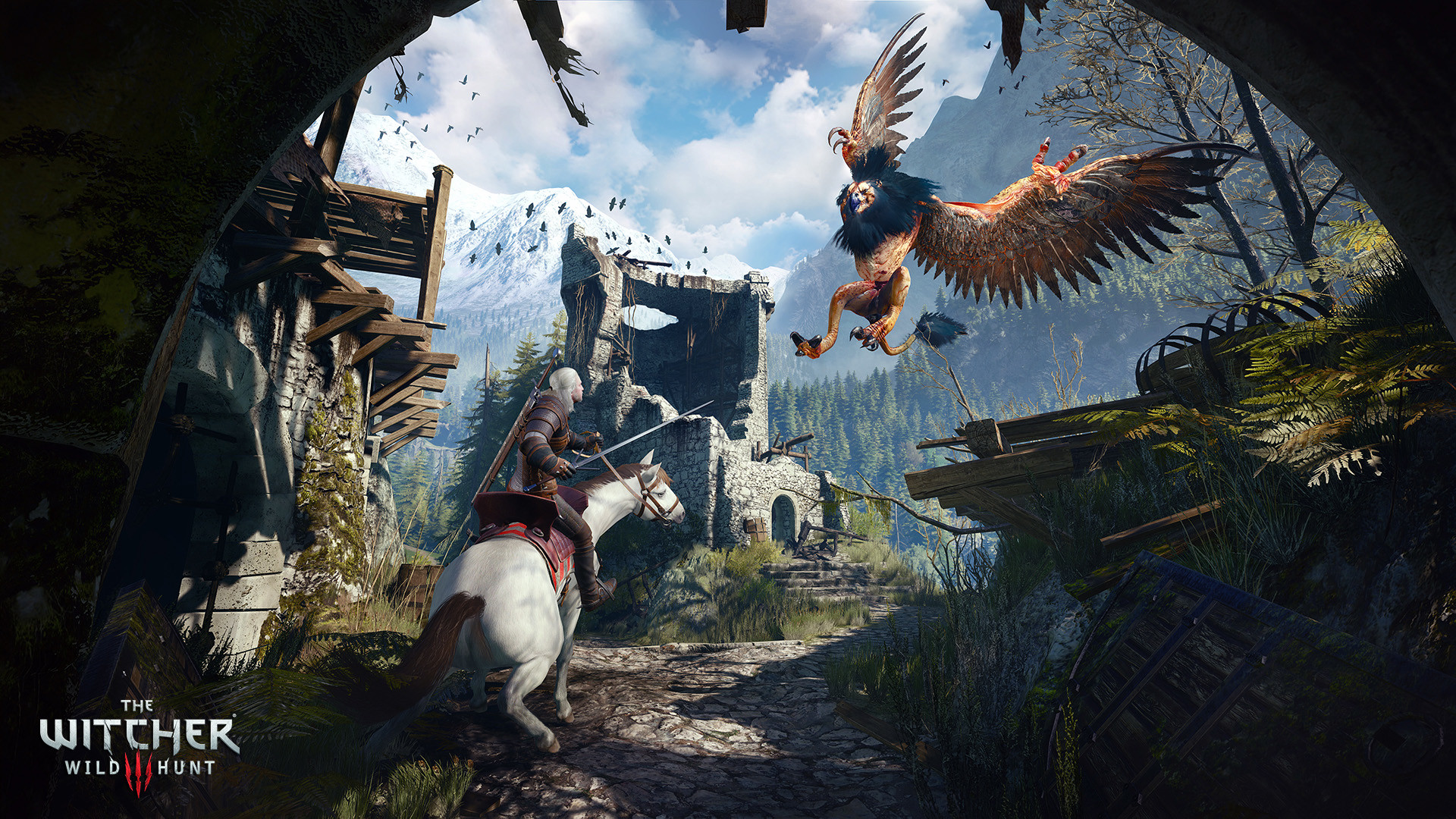 Geralt di Rivia, Grifone, Rutilia, The Witcher 3: Wild Hunt, 16:9 Full HD, wallpaper widescreen