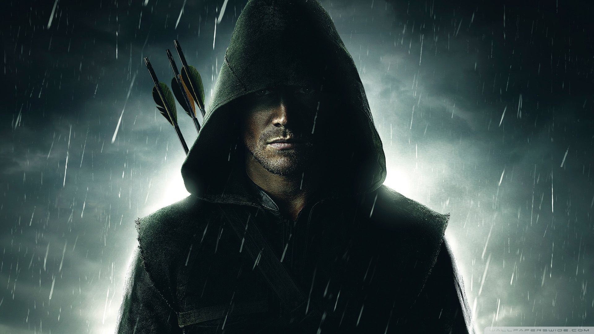 Arrow, Oliver Queen, Stephen Amell, Cappuccio, Pioggia, Full HD 1080p, sfondo desktop
