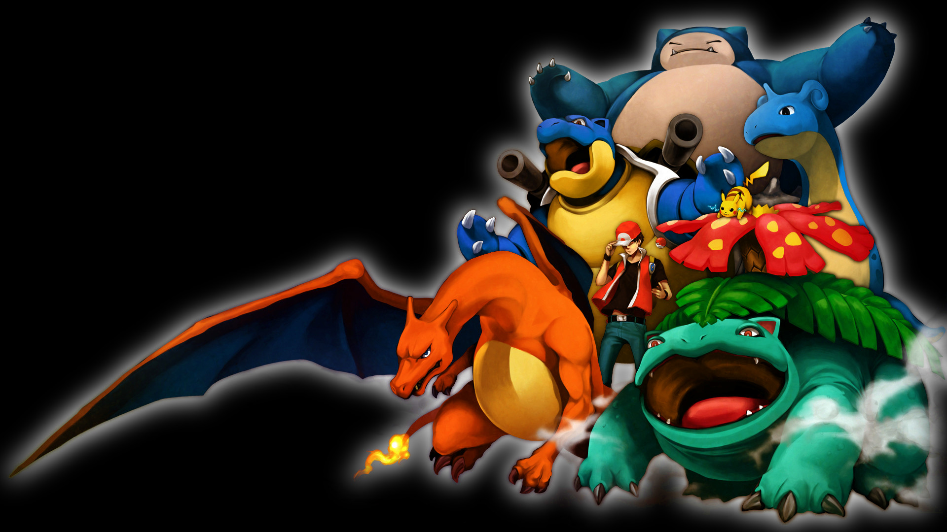 Pokémon, Charizard, Blastoise, Venusaur, Snorlax, Rosso, Full HD 1080p, sfondo desktop