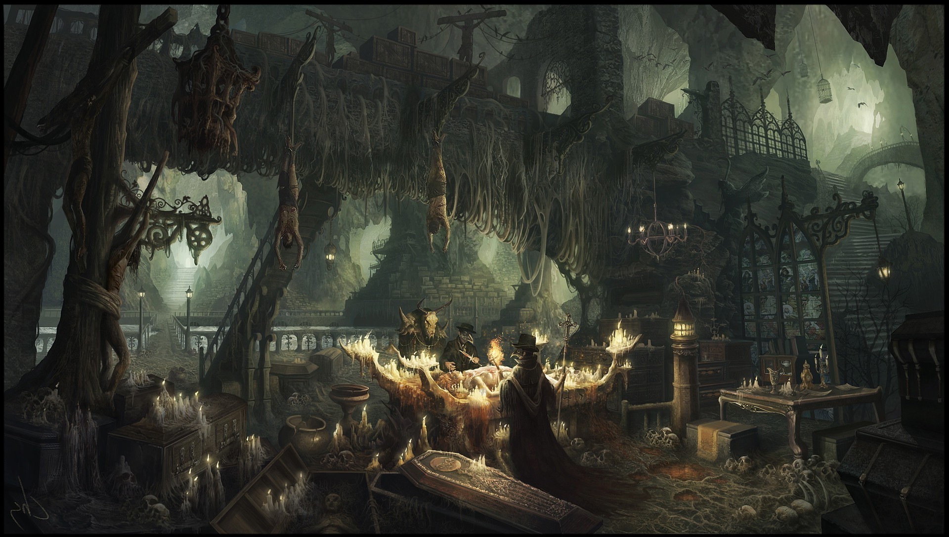 Taverna, Fantasy oscuro, Arte digitale, 16:9 Full HD, sfondo widescreen
