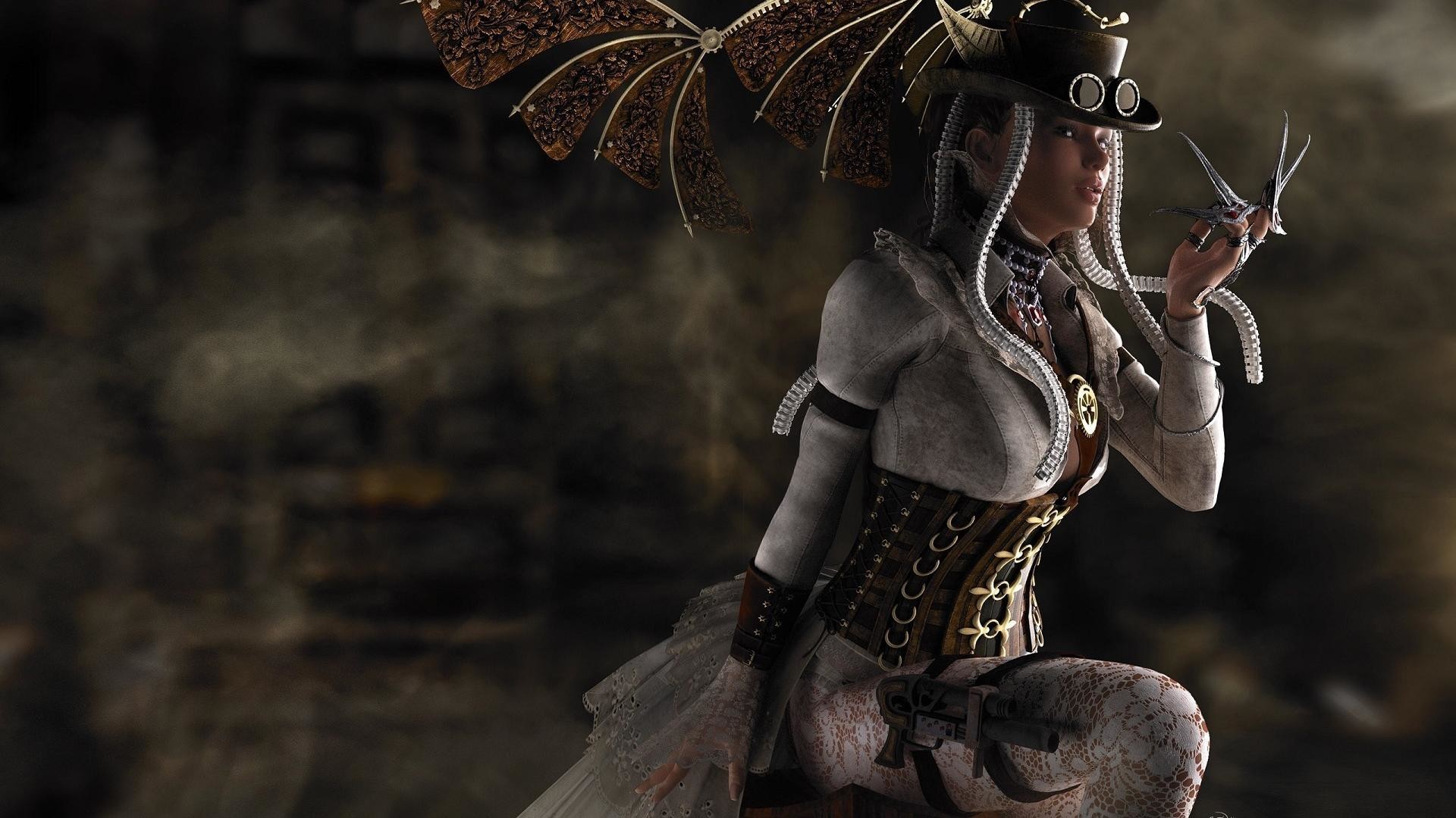 Donna, Corsetto, Cilindro, Steampunk, Full HD 1080p, sfondo desktop