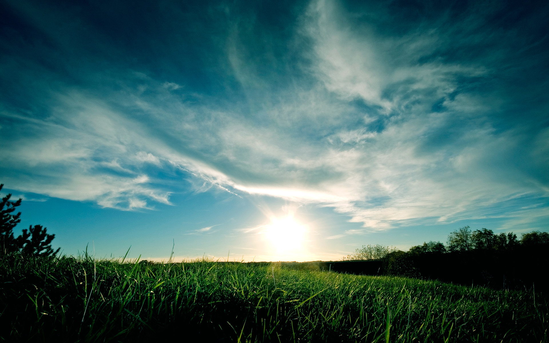 Prato, Cielo, Nuvole, Sole, Full HD, sfondo Windows 11