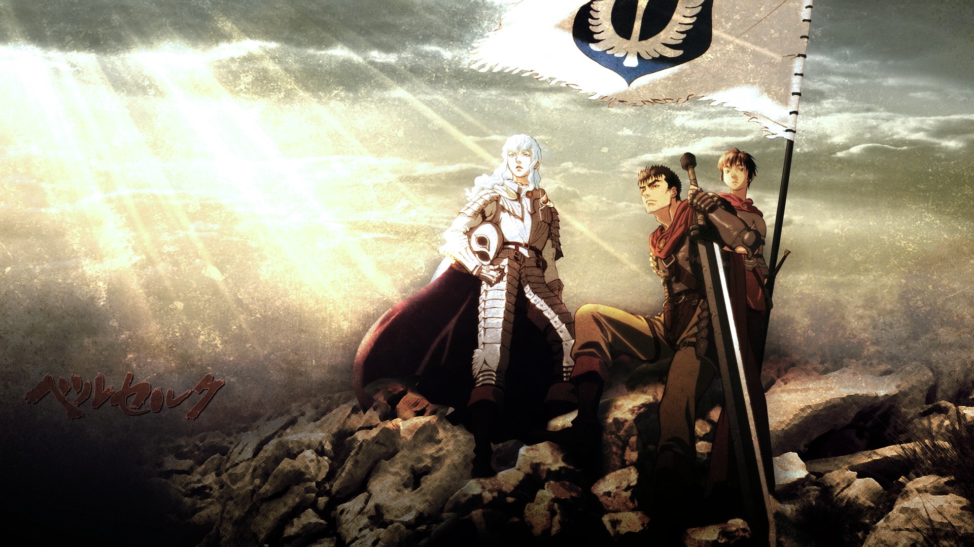 Grifis, Gatsu, Banda del Falco, Berserk, Stendardo, Raggi di luce, sfondo per portatile