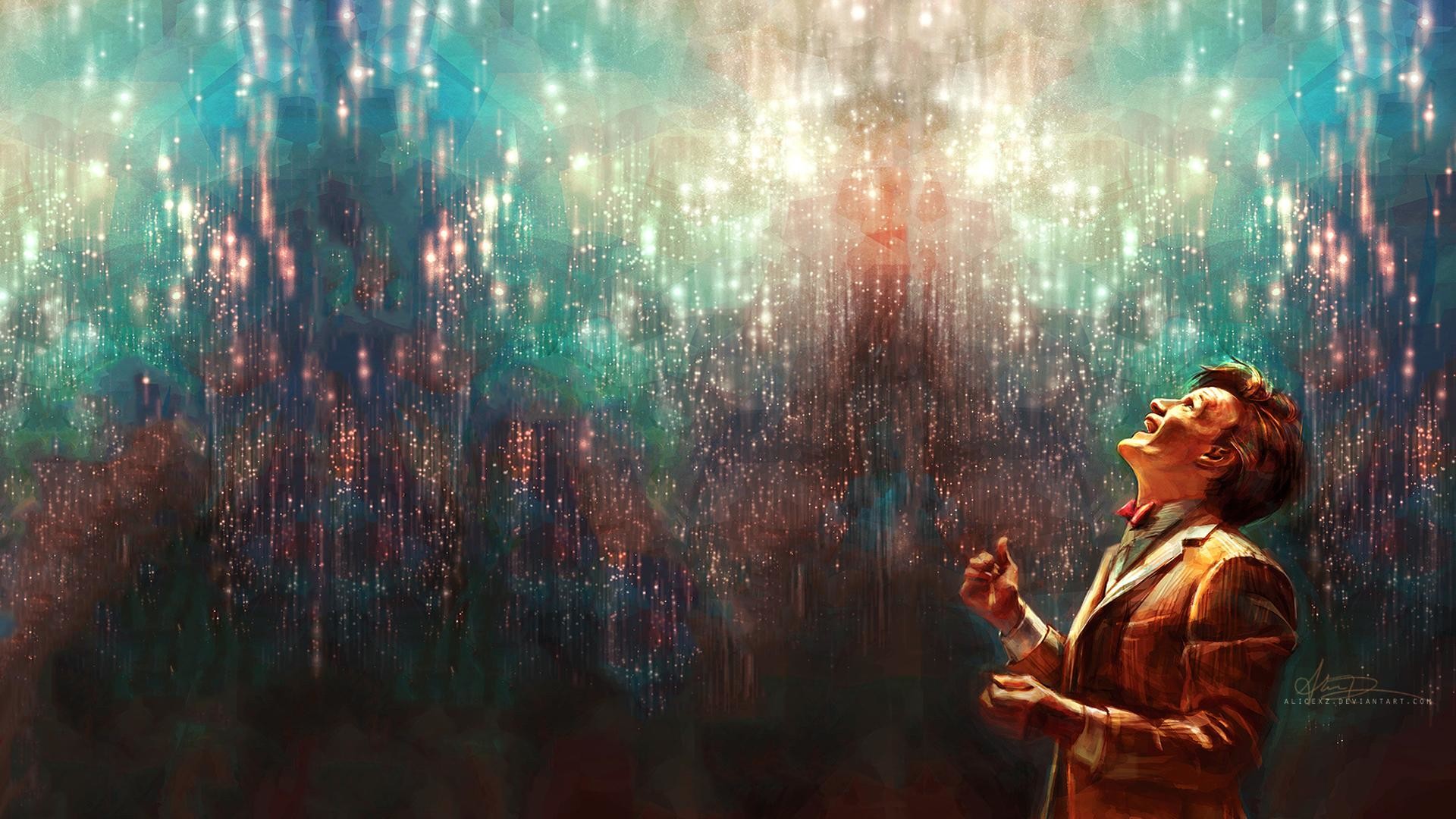 Undicesimo Dottore, Matt Smith, Doctor Who, Pioggia di luci, Arte digitale, sfondo per portatile