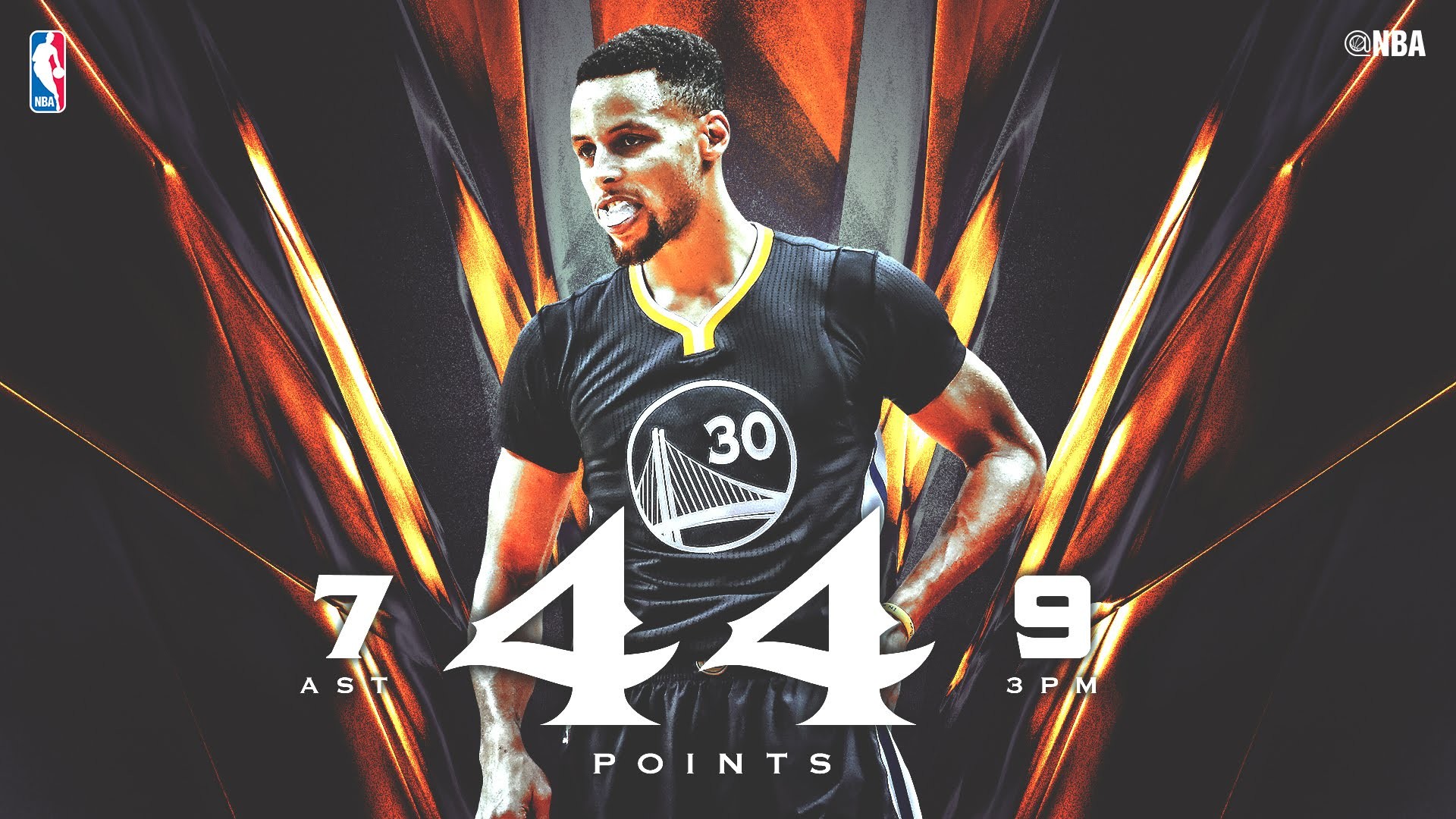 Stephen Curry, Golden State Warriors, 44 punti, Maglia nera, 1920x1080, immagine di sfondo