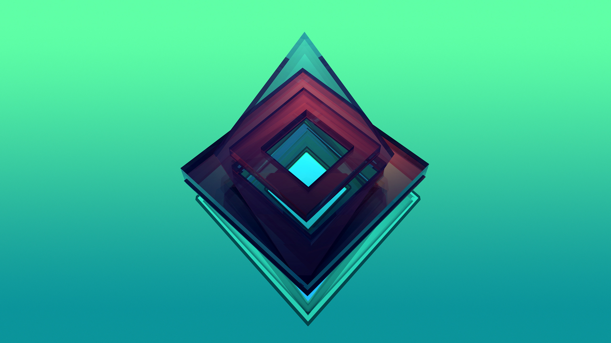Rombi, Arte 3D, Verde acqua, 2K, sfondo per PC