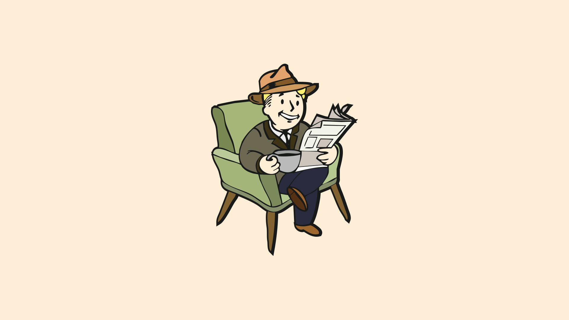 Vault Boy, Fallout, Poltrona, Giornale, Minimalista, Full HD, sfondo per PC e portatile